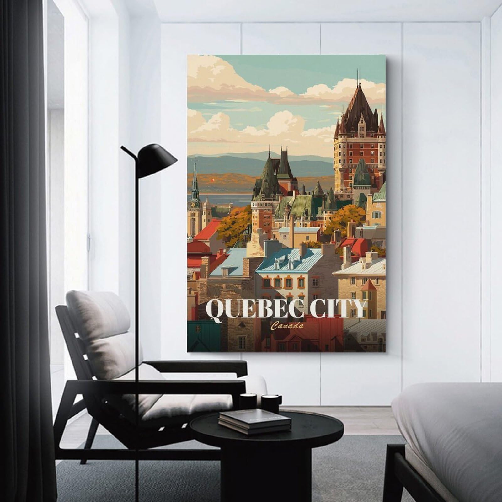 Junmoney Quebec City Vintage Travel Decorative Wall Artwork 20x30inch(50x75cm), for New Homes, Bedrooms Or Workspaces, A Wall Art Gift for Fresh Interiors