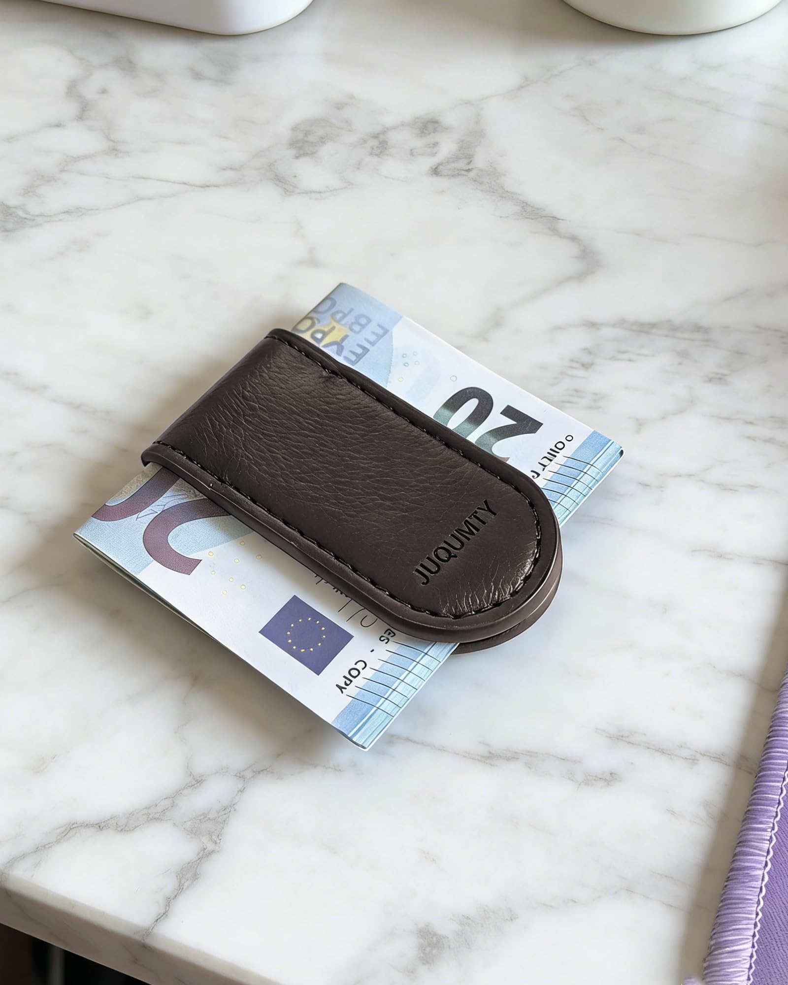 Schlanke Magnet geldklammer für Männer, Leder Kreditkarten und Visitenkartenhalter, Banknotenorganizer, minimalistische Brieftasche für Beruf, Büro Geschenk – Rund Kaffee