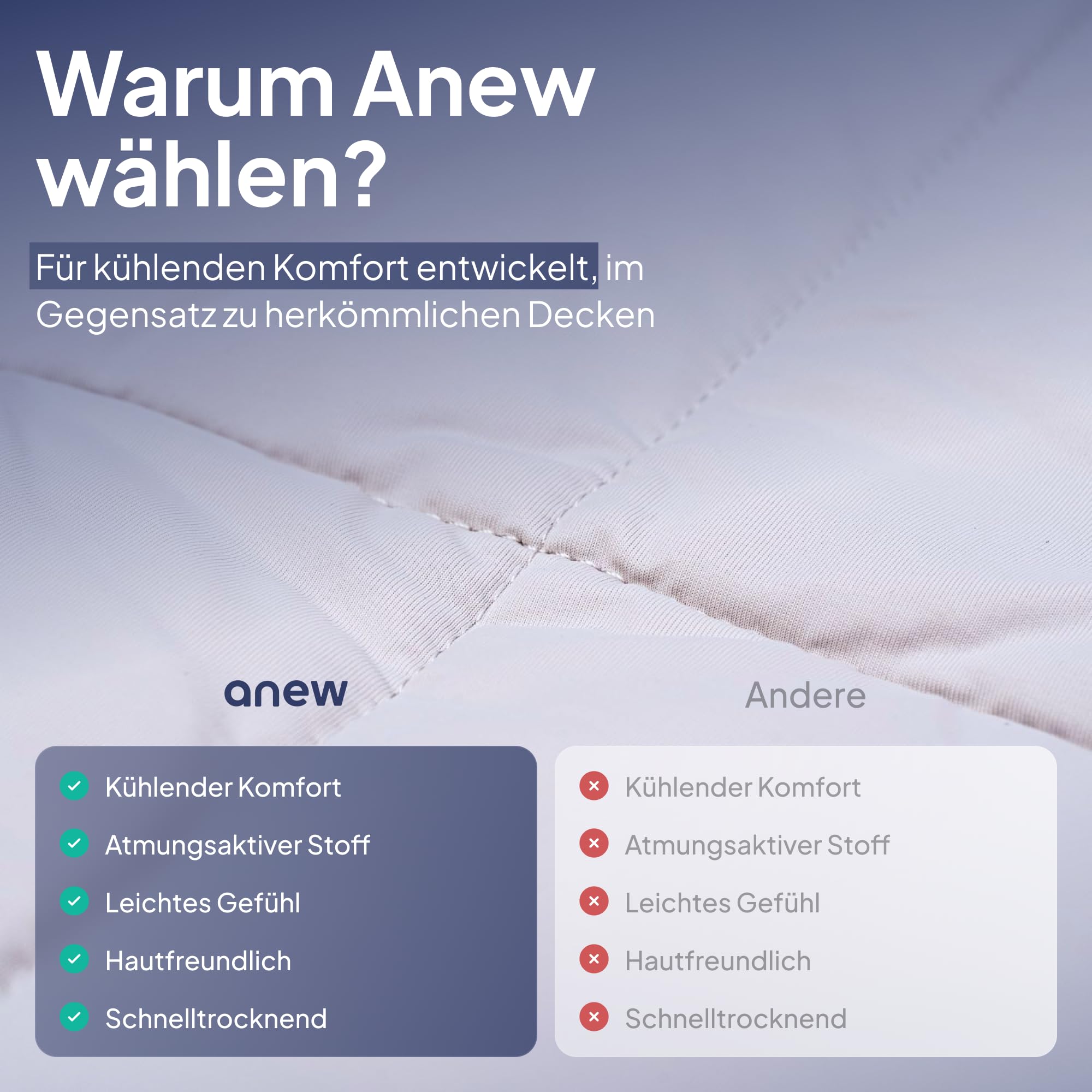 Anew Sleep – Kühldecke 140 x 220 cm – Kühlender Schlafkomfort Sommer | Grau; Nylon- & Elasthan-Gewebe; für empfindliche Haut; schnelltrocknend; pflegeleicht; weich