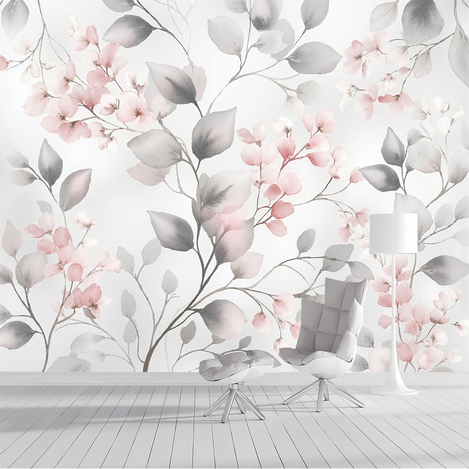 Plantes élégantes en papier peint mural panoramique gris pour créer un salon cocooning