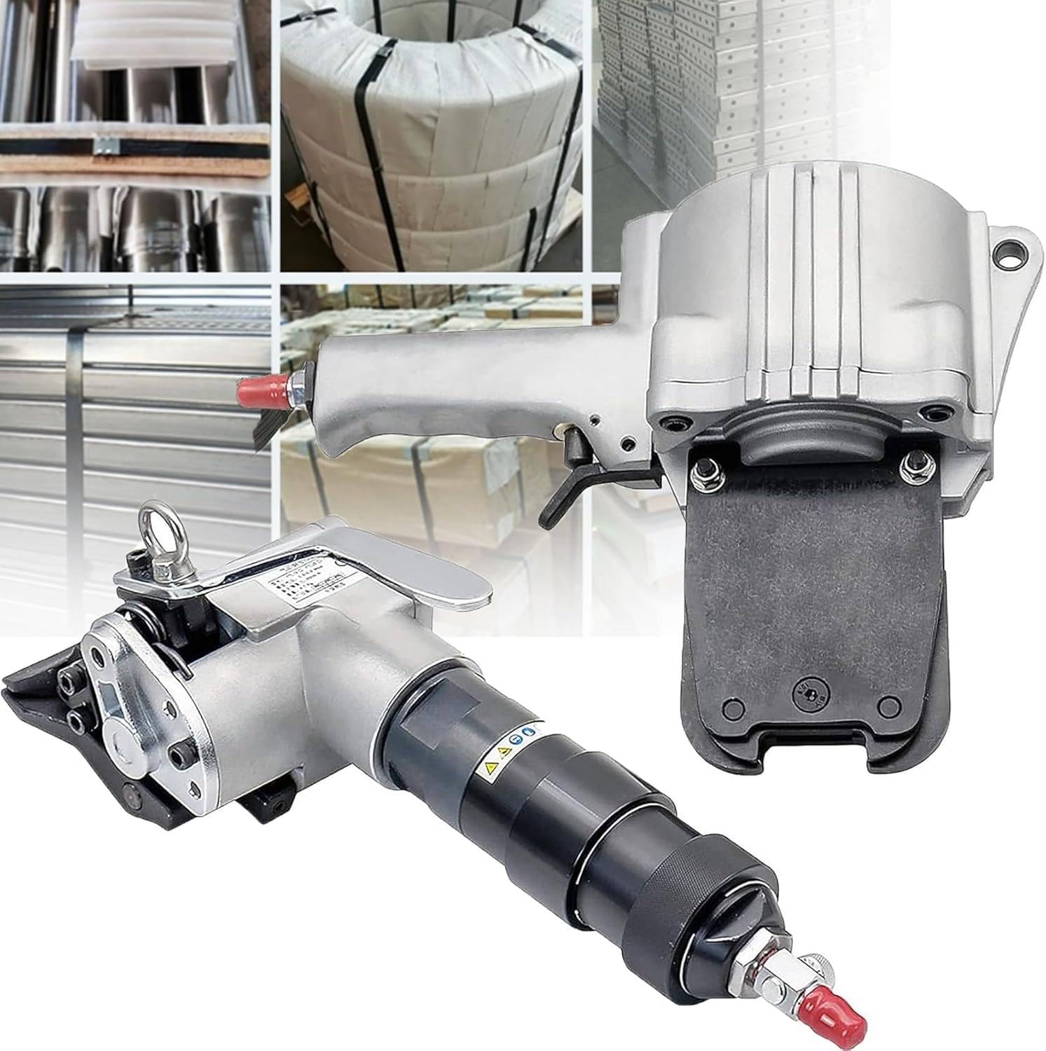 GAYAYAS Pneumatic Steel Strapping Machine, 3-in-1 Tensioner Cutter Sealer, Heavy-Duty Industrial Metal Strapping Machine, for High Tensile Packaging