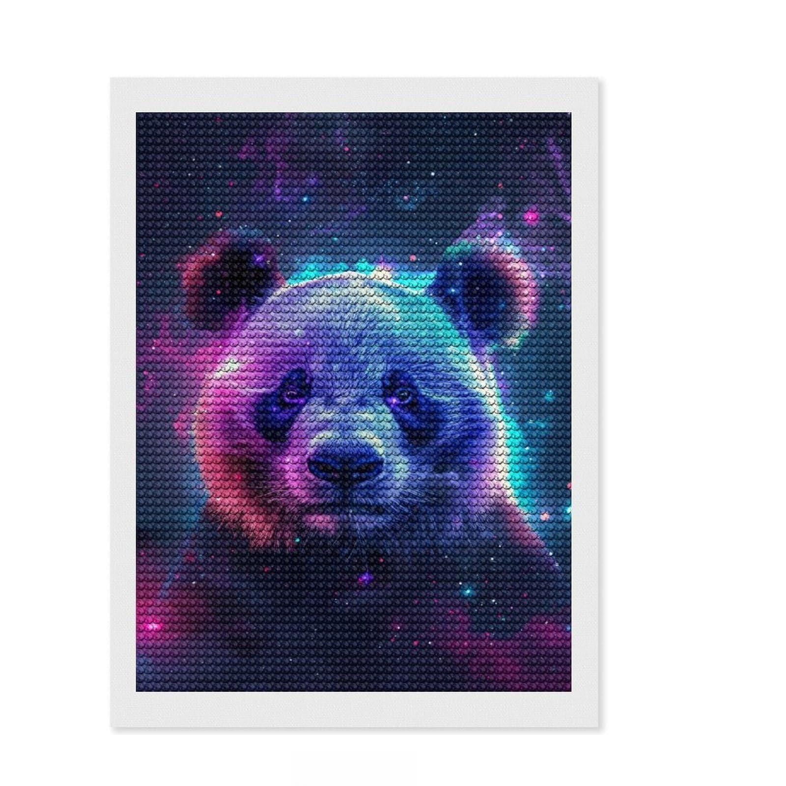 Junmoney Panda Animal Space 5D Diamond Painting Kit 12"x16", Adhesive Canvas, Stress Relief Craft, Creative Gift Idea, Farmhouse Decor