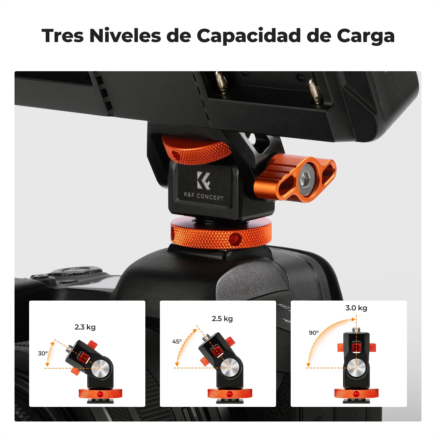 K&F CONCEPT Soporte para Monitor de Cámara con Adaptador de Cold Shoe y 1/4" Tornillo, Monitor Mount Ajustable con Giro de 360° e Inclinación de 180°, Carga Máxima 3KG
