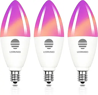 Smart Candelabra LED Bulbs, Smart Chandelier Light Bulbs 2700k-6500k+RGBW 60W Equivalent, Work with Alexa Google, 6W 600LM, E12 Smart Bulbs No Hub Required, 2.4GHz WiFi Only, 3 Pack