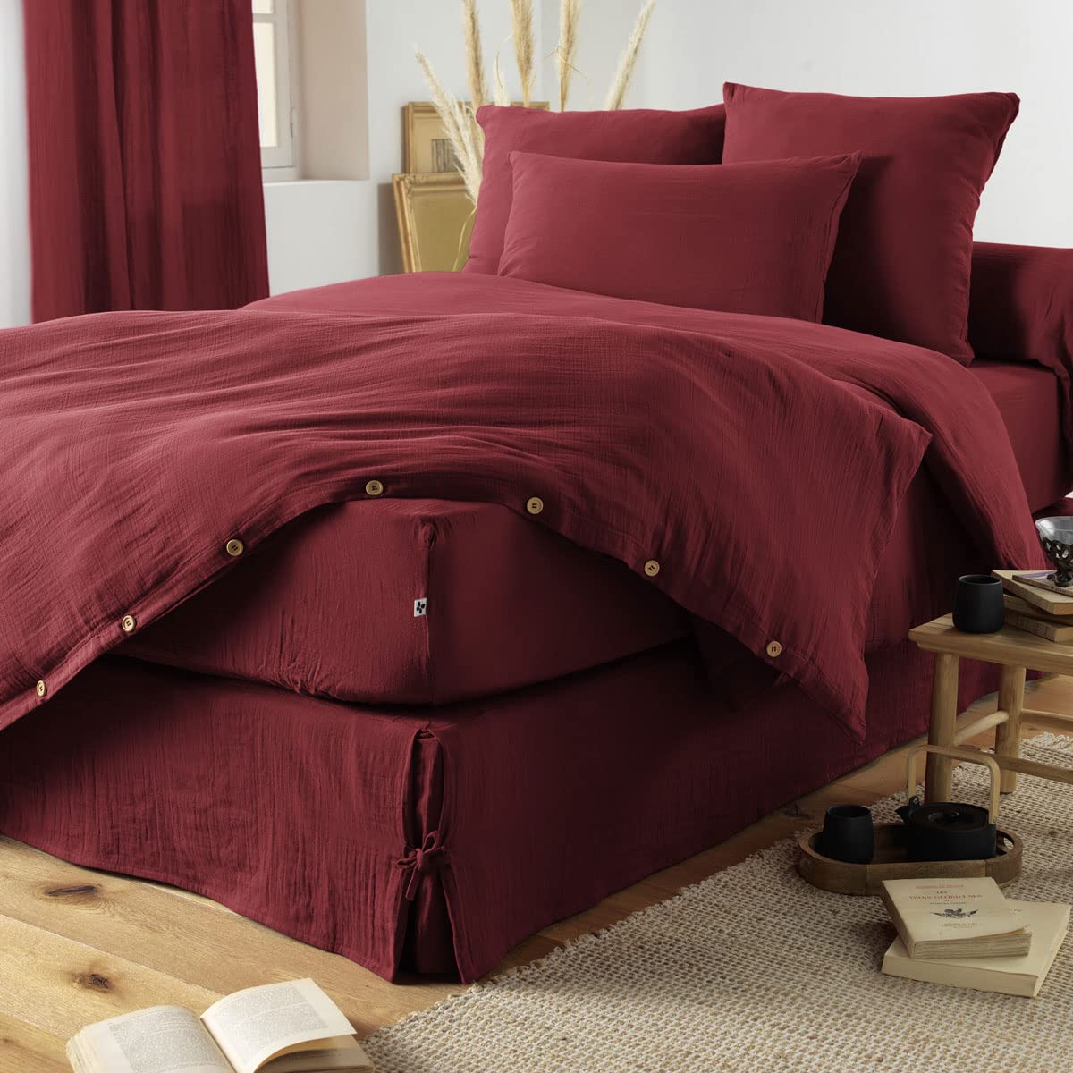 Edredon - Doppia garza di cotone lusso, 150 x 150 cm, colore: bordeaux