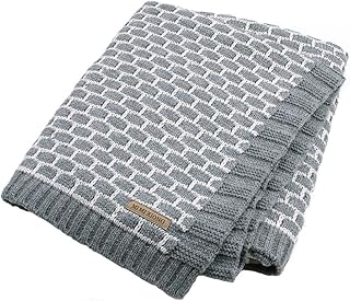 MiMiXiong Baby Blankets Knitted Toddler Boys Girls White Plaid Crochet Swaddle Wrap Newborn Quilt(Grey)