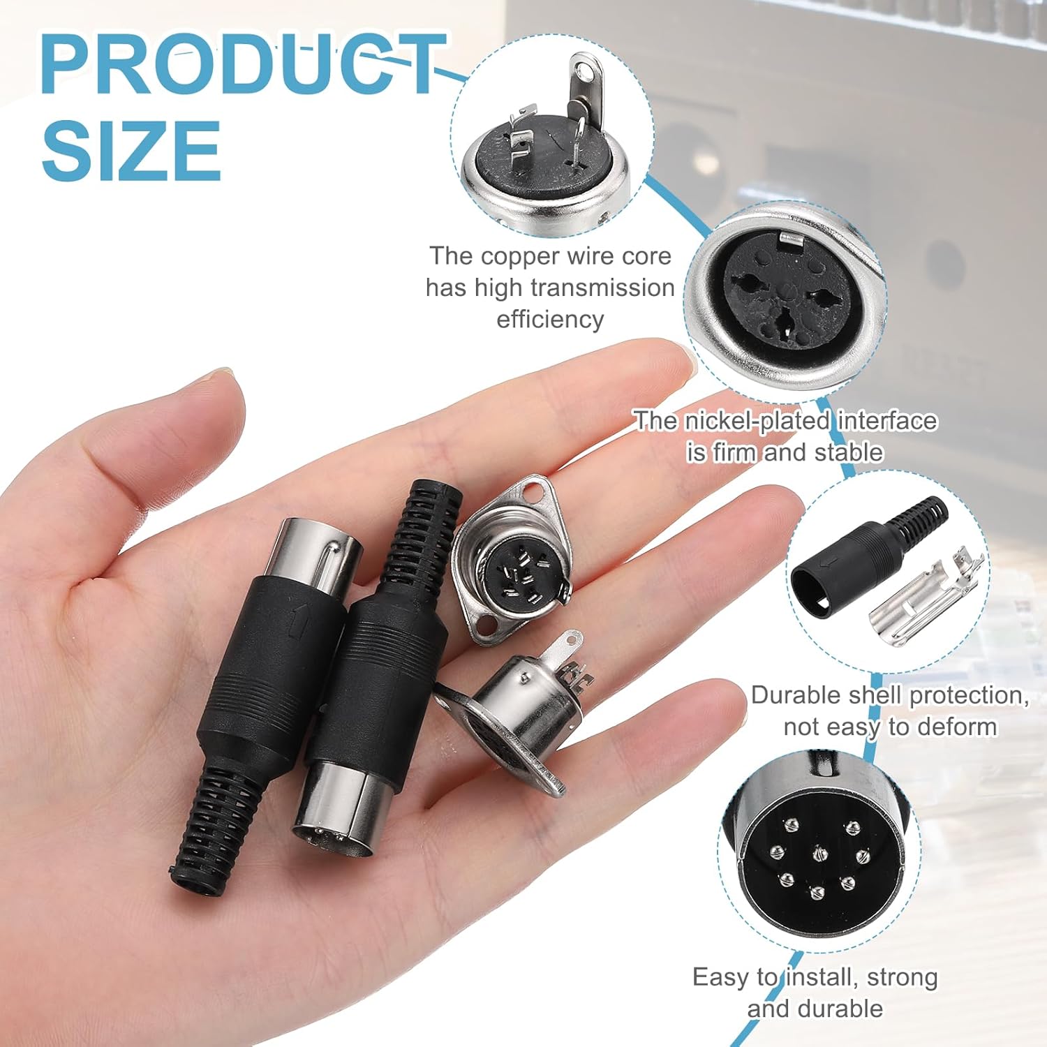 MECCANIXITY 3-Pin DIN Male Plug Connector + Female Adapter Recessed Socket Panel Mount for Digital Audio Devices,TV, DVD Player,12 Pcs