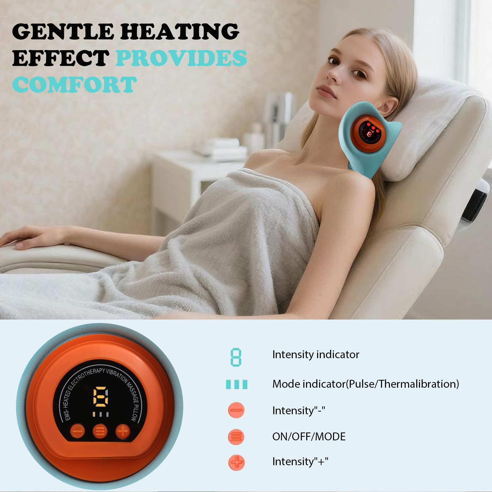 Masajeador Cervical con Calor Relajante,Masajeador Eléctrico Inalámbrico con Capacidad de Calentamiento y Ajuste de Intensidad en Seis Niveles para Aliviar la Fatiga del Cuello