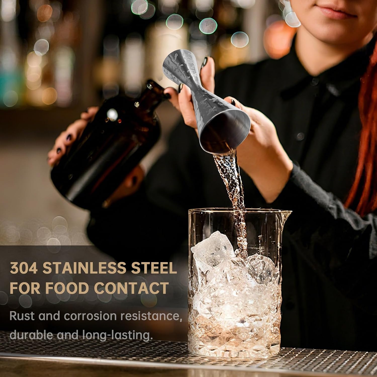 Japanese Skull Jigger 1oz/30ml & 2oz/60ml, Integrated Casting Stainless Steel Cocktail Measuring Jigger with Inner Markings (10ml, 20ml, 30ml, 45ml), Professional Bartending Bar Tool (Silver)