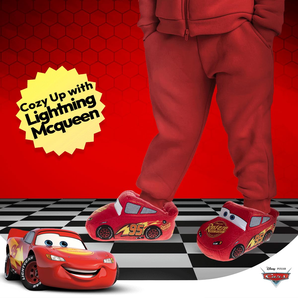 Disney Buzz and Woody Fuzzy Slippers dla dzieci - Buzz and Woody Fuzzy Slippers (niemowlę/dziecko), czerwony 3D pluszowy samochód, 7-8 Toddler