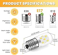 Vista 2 de AMI PARTS Bombilla LED E17 de 3W 6000K Luz Blanca Diurna, 8206232A Bombilla de Electrodoméstico Incandescente Equivalente de 40 Vatios