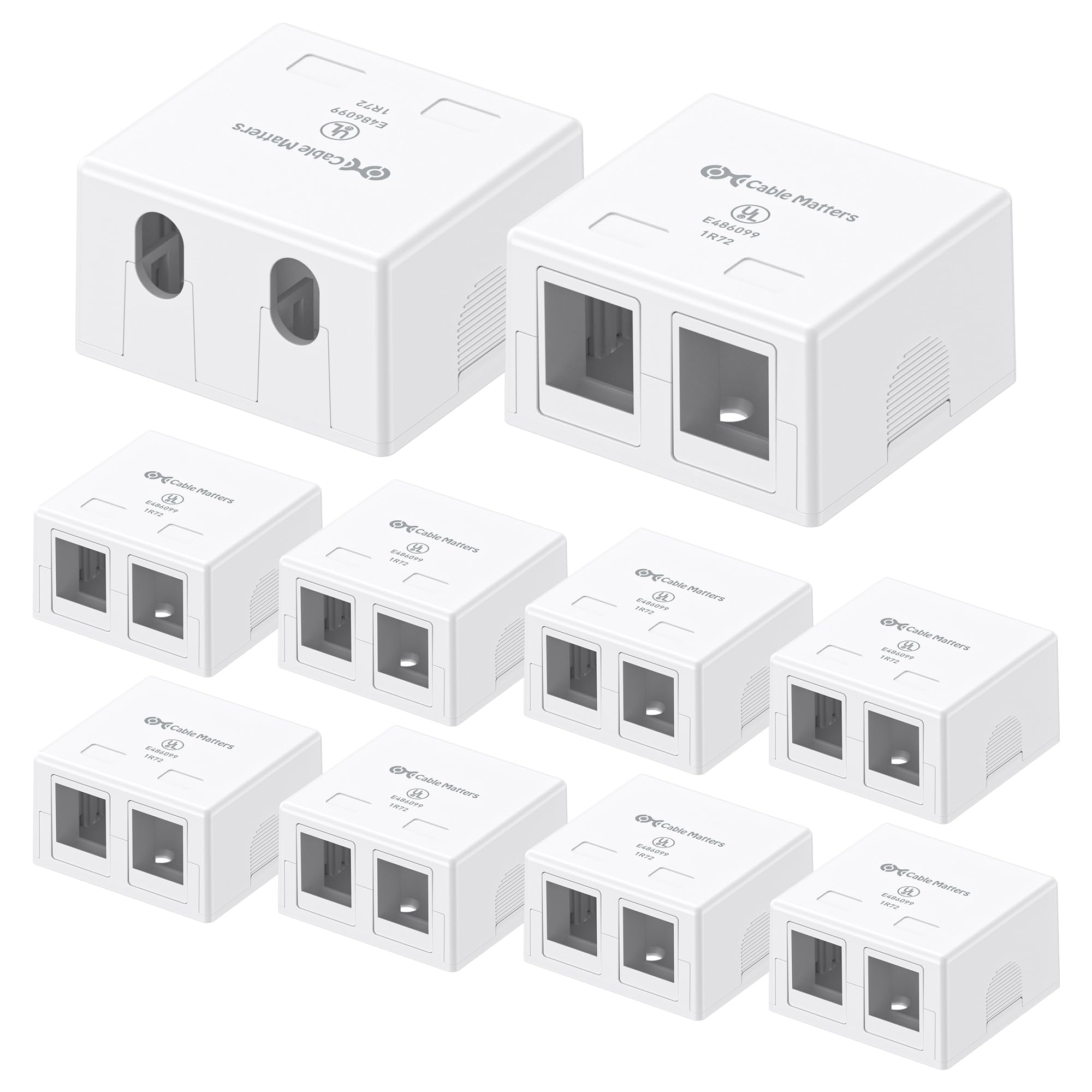 Cable Matters White Ul Listed 10-Pack 2-Port Keystone Jack Surface Mount Box In
