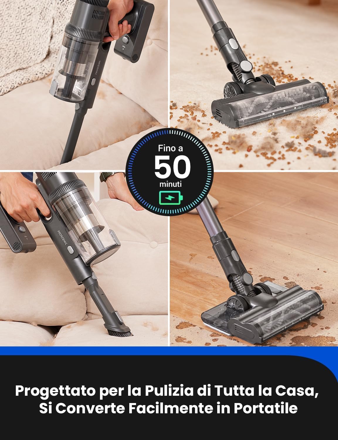 Proscenic P11 Mopping Aspirapolvere Senza Fili Lavapavimenti Potente/Leggero 35Kpa/430ml Serbatoio dell’Acuqa, Autonomia 50 Minuti, Scopa Elettrica 4 Spazzole,LED Display, Pavimenti/Animali Domestici Proscenic P11 Mopping Aspirapolvere Senza Fili Lavapavimenti Potente/Leggero 35Kpa/430ml Serbatoio dell’Acuqa, Autonomia 50 Minuti, Scopa Elettrica 4 Spazzole,LED Display, Pavimenti/Animali Domestici