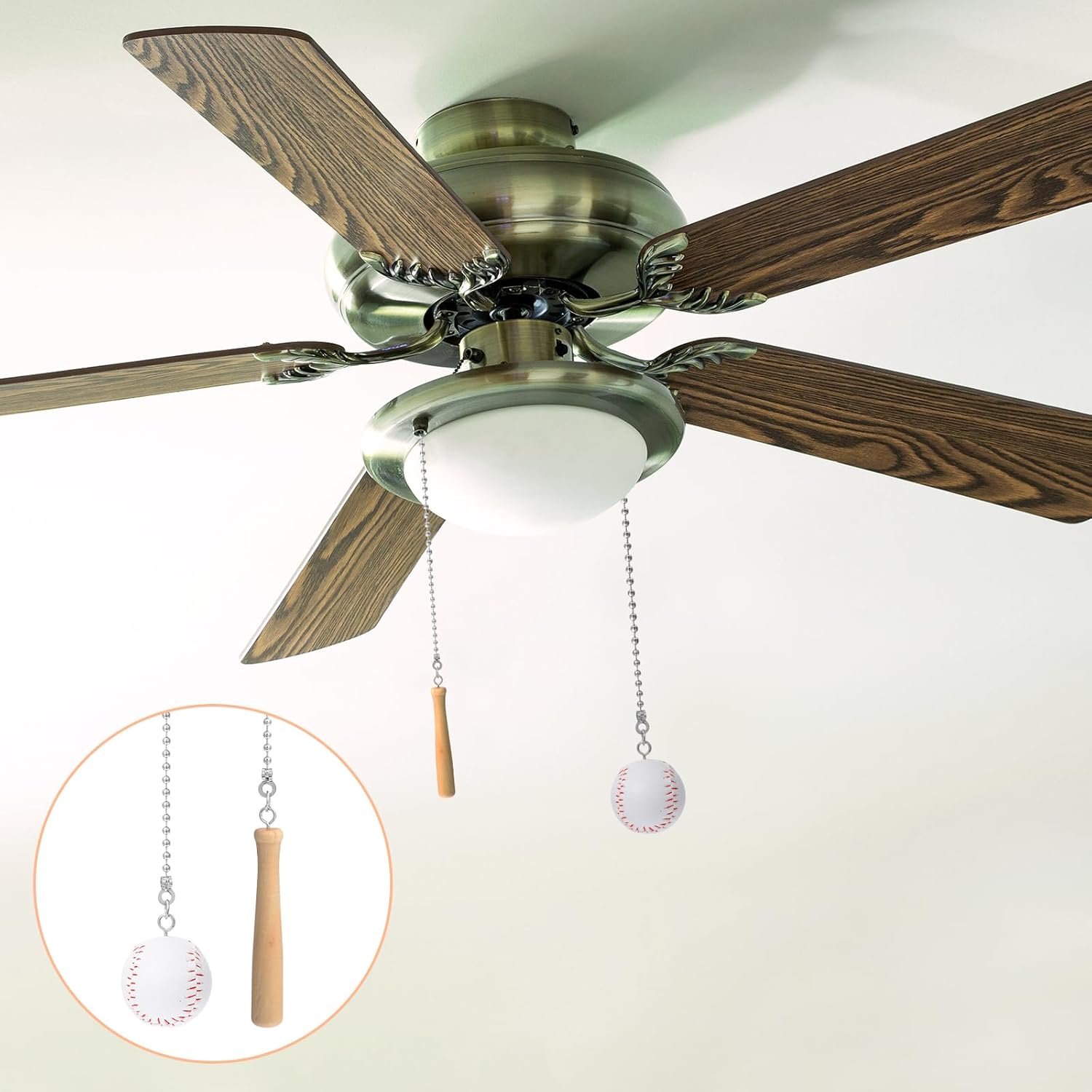 2 Pcs Pull Chain Extension, Ceiling Fan Pull Chain with Baseball and Baseball Bats, 12 Inch Fixture Fan Pulls Chains Extension Decorative Ornaments for Fans Pulls and Light