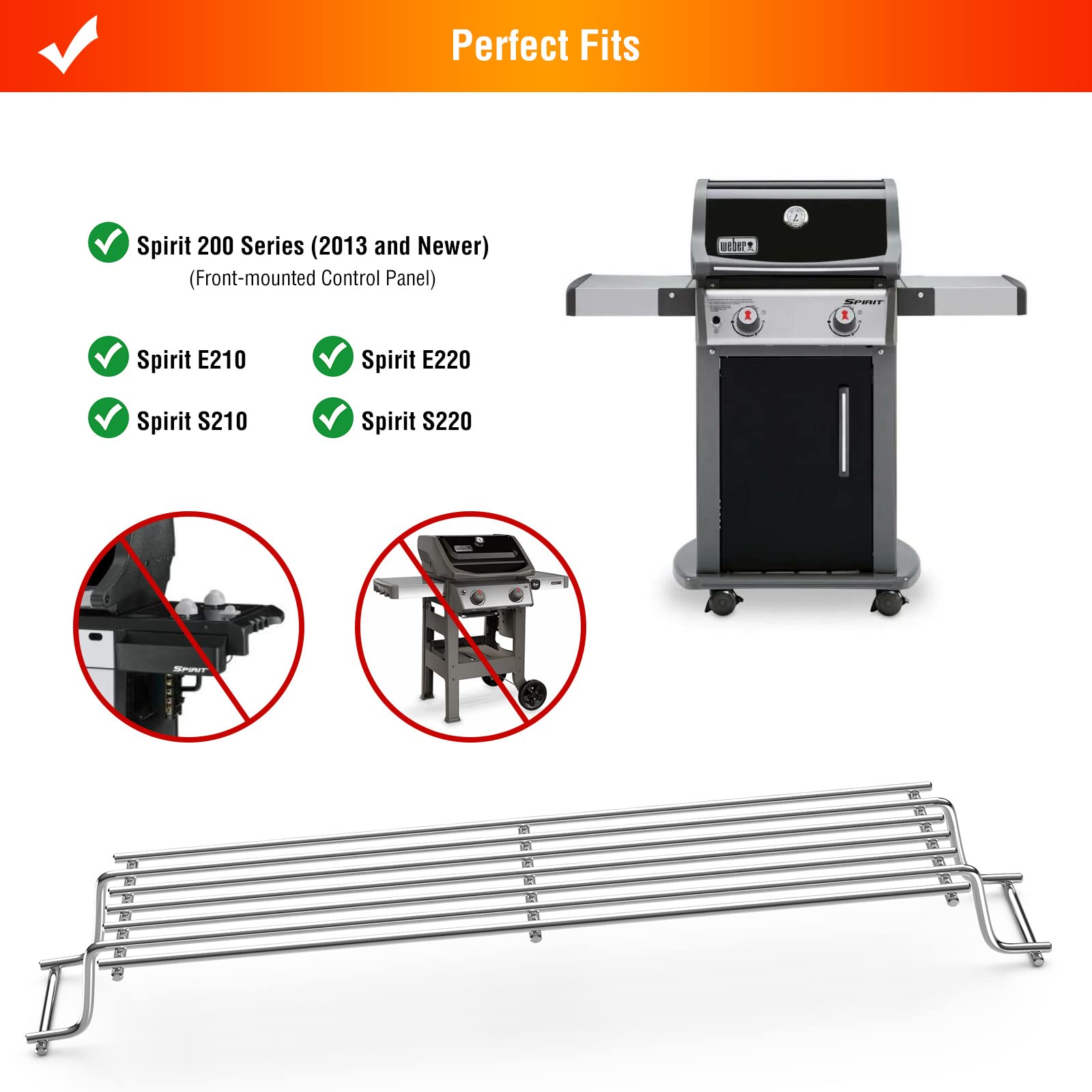 Coisien Griglia Riscaldante in Acciaio Inossidabile, 69866 Griglia Riscaldante per Grill a Gas Weber Serie Spirit 200(con manopole Anteriori),Parti di Ricambio per Spirit E210 S210 E220 S220. (69866