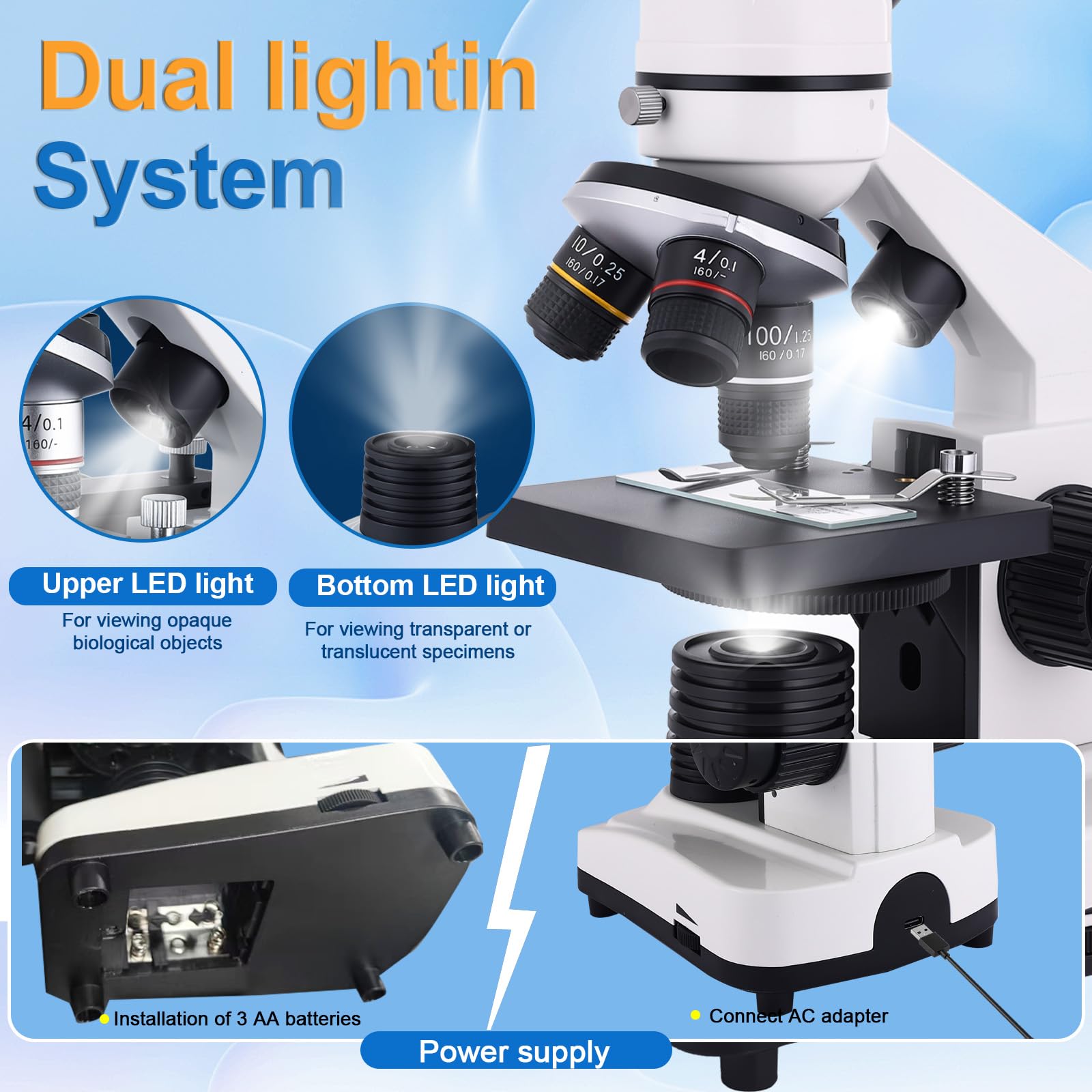 Kids & Adults Microscope - 40X-2500X Magnification -5