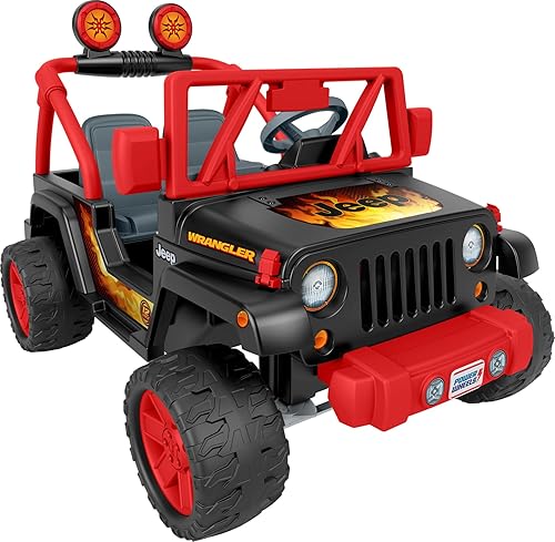 Power Wheels - Juguete montable Jeep Wrangler Tough Talking con sonidos y micrófono, juguete preescolar, tracción multiterreno, 2 asientos, negro y