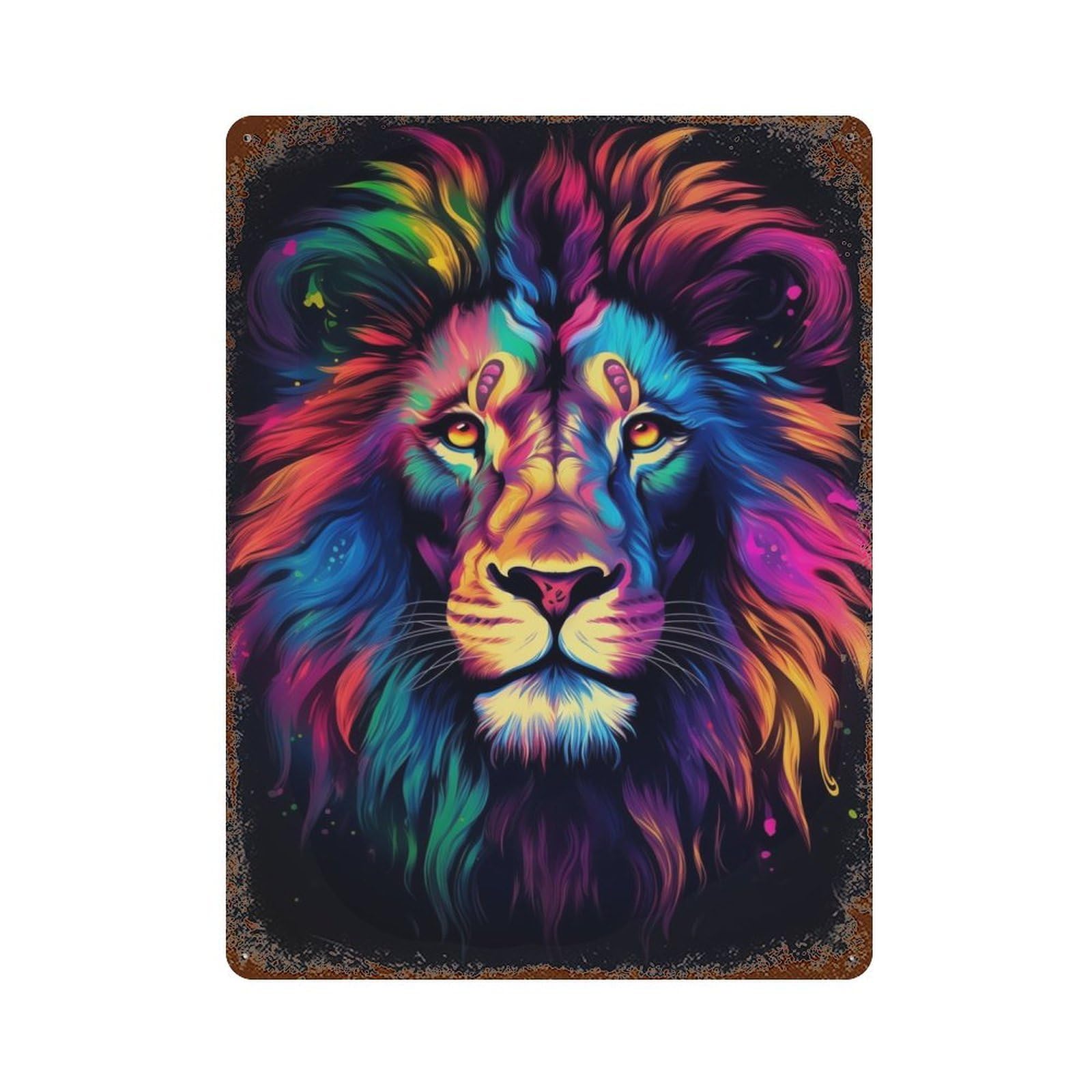 Neon Lion Rust Effect Tin Sign 15.7"x11.8", Novelty Wall Decor for Garage, Pub Or Kitchen