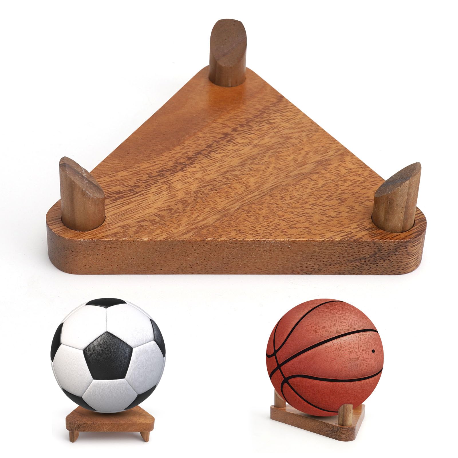 HENGBIRD Supporto da Parete per Palline, in Legno e Metallo, per Pallacanestro, Calcio, pallavolo, Marrone Rustico