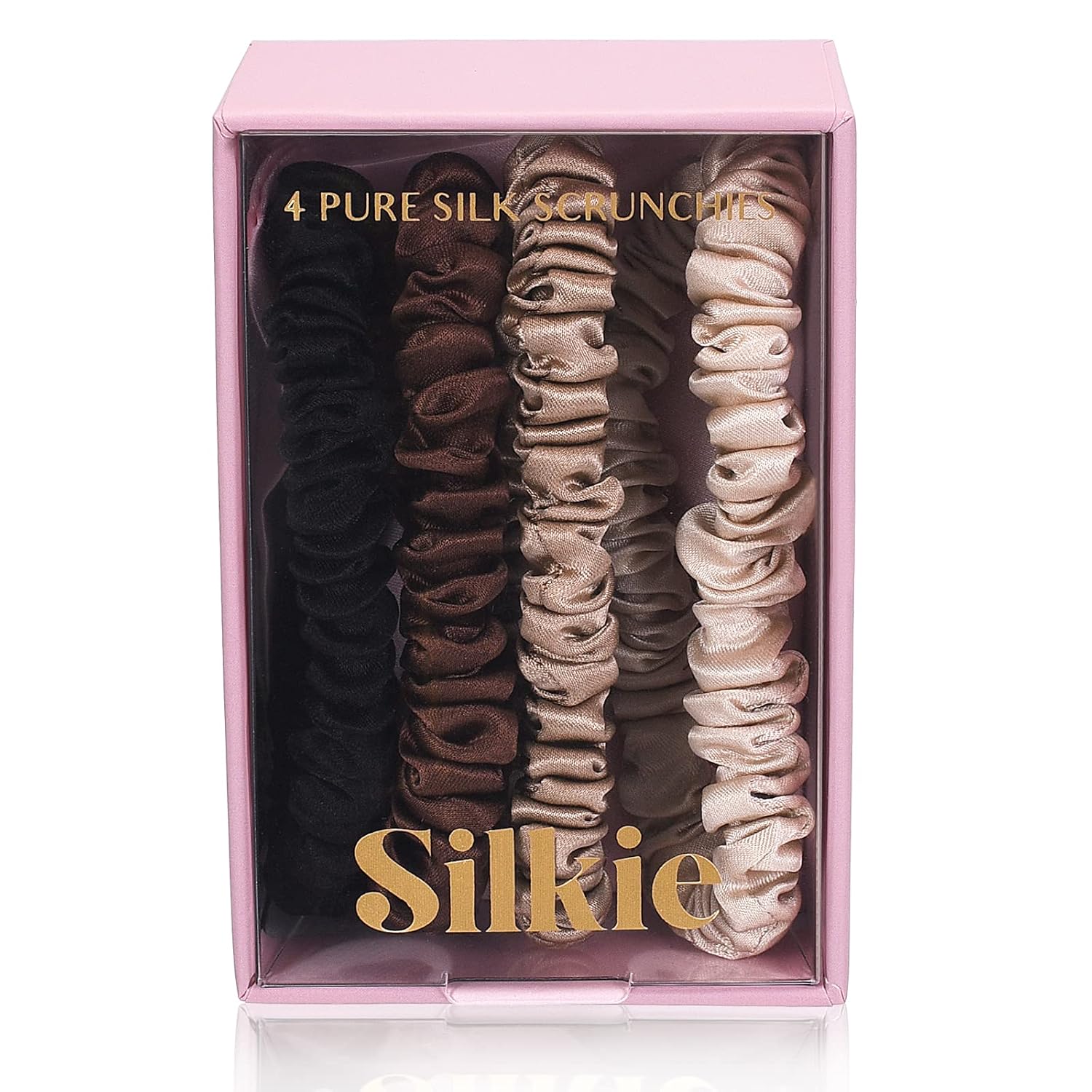 SILKIE 100% Mulberry Silk Skinny Scrunchies (4 Pack)
