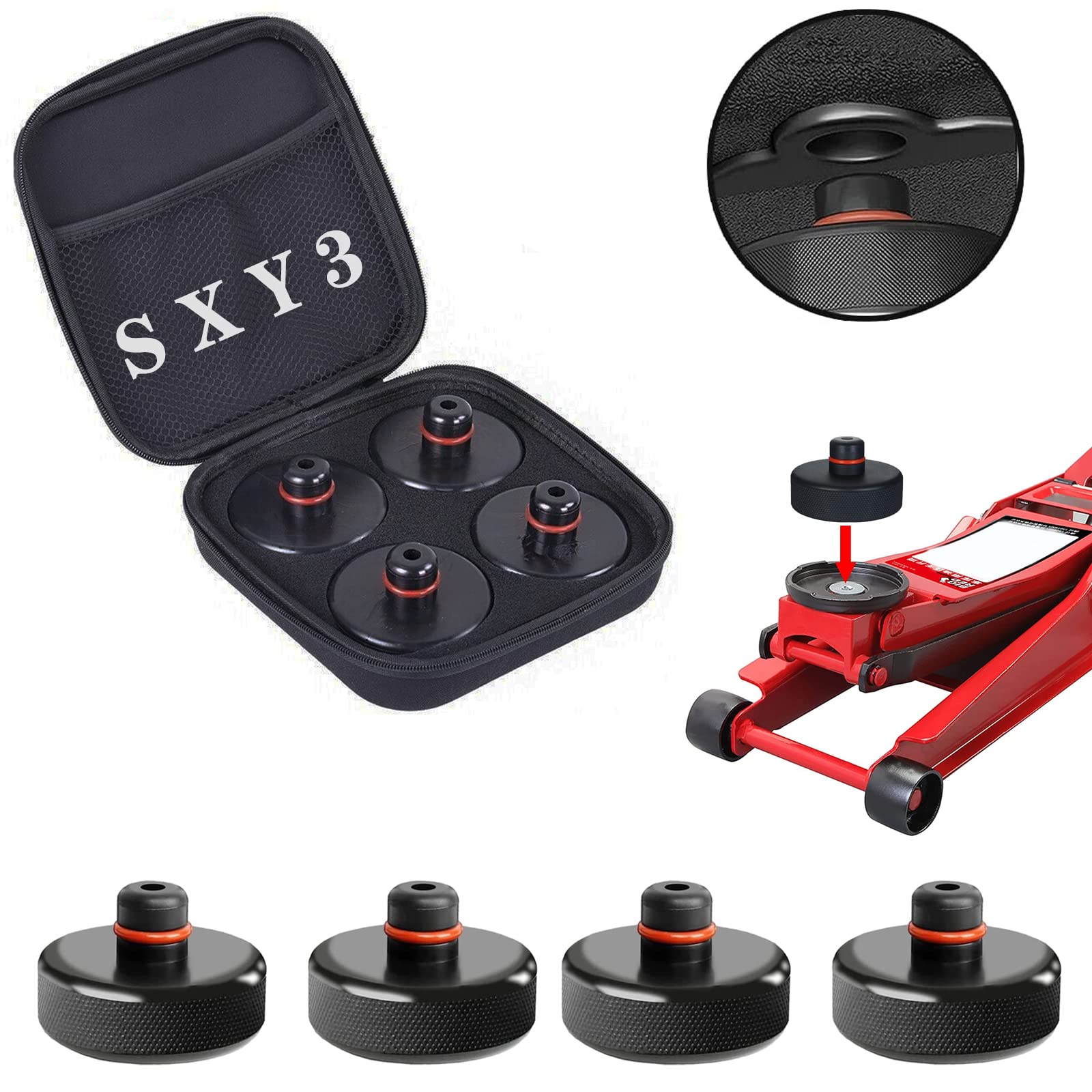 Lot De 4 Patins En Caoutchouc Pour Cric Tesla Model 3/Y/X/S - Adaptateurs Jack Pad Avec Boîte De Rangement