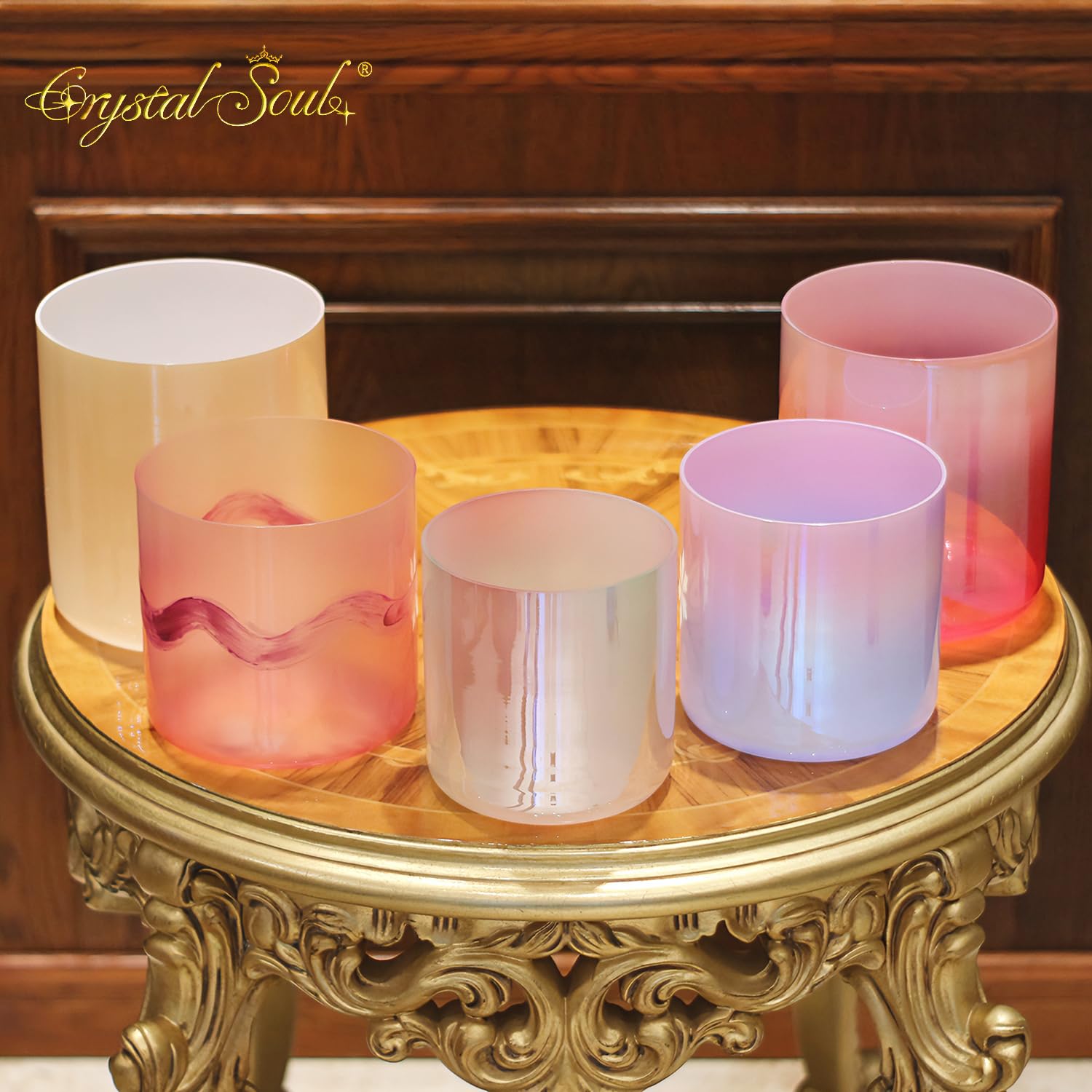 Crystal Soul Klangschale Set 432Hz C D E G B Noten 5 Schalen für Meditation und Klangheilung