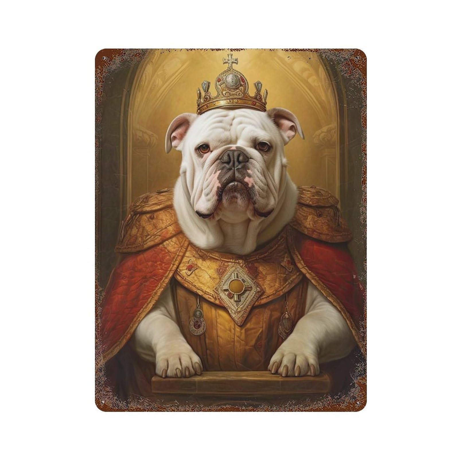 English Bulldog The Pope Weathered Tin Sign 15.7"x11.8", Shabby Chic Decor for Garage, Pub Or Kitchen