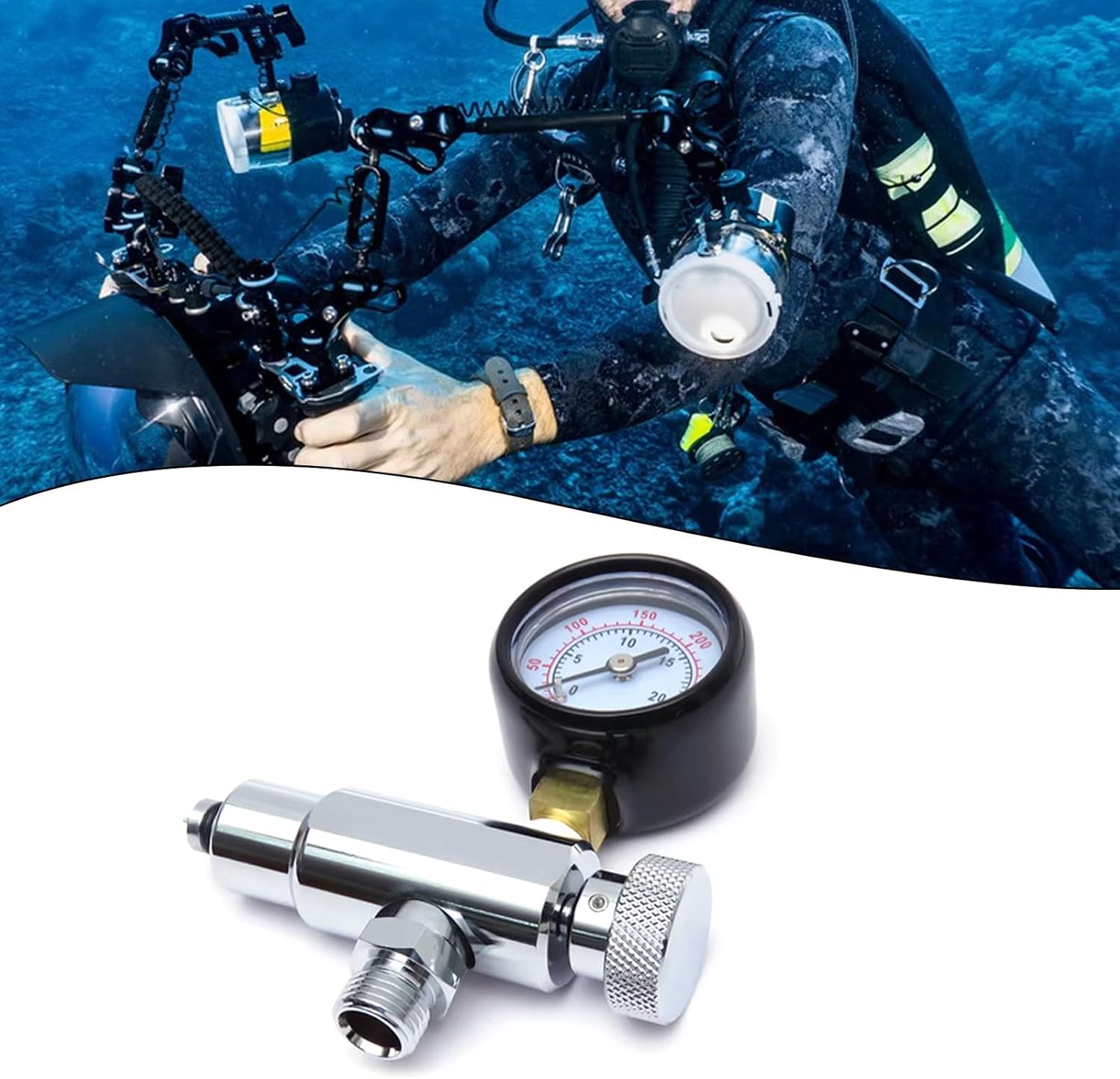 ダイビング圧力計レギュレータ水中機器タンクチェッカー正確なゲージ水中圧力テスター