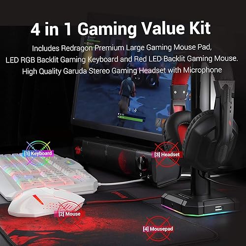 Miniatura 2 de Redragon S101 Teclado y mouse para juegos con retroiluminación RGB con cable, alfombrilla de mouse para juegos, combo de auriculares para juegos