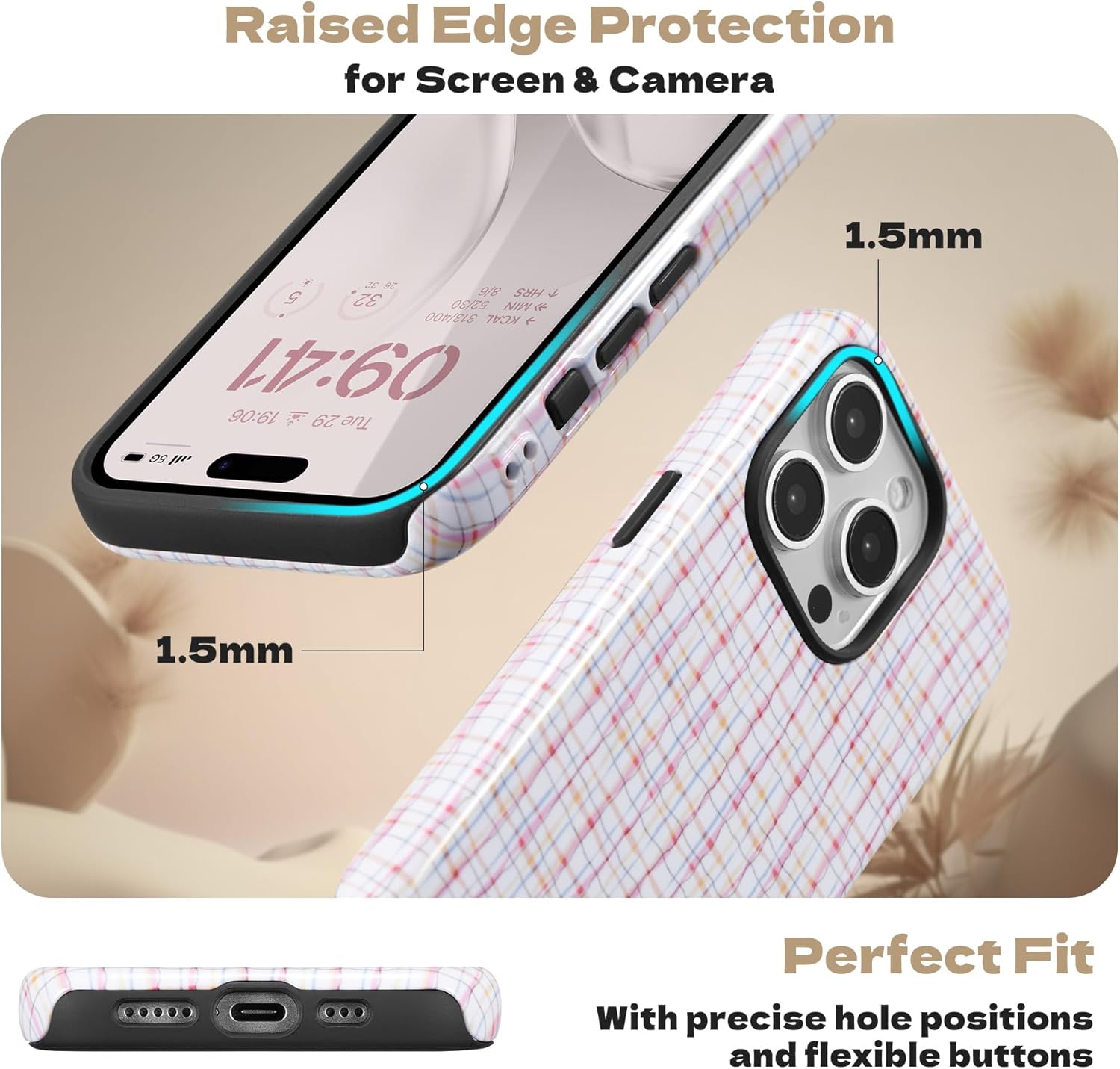 ZCDAYE for iPhone 15 Pro Compatible with Magsafe, Cute Trendy Magnetic Stylish Girly Aesthetic Pattern Case for Girls Women-Colorful Plaid - Image 5
