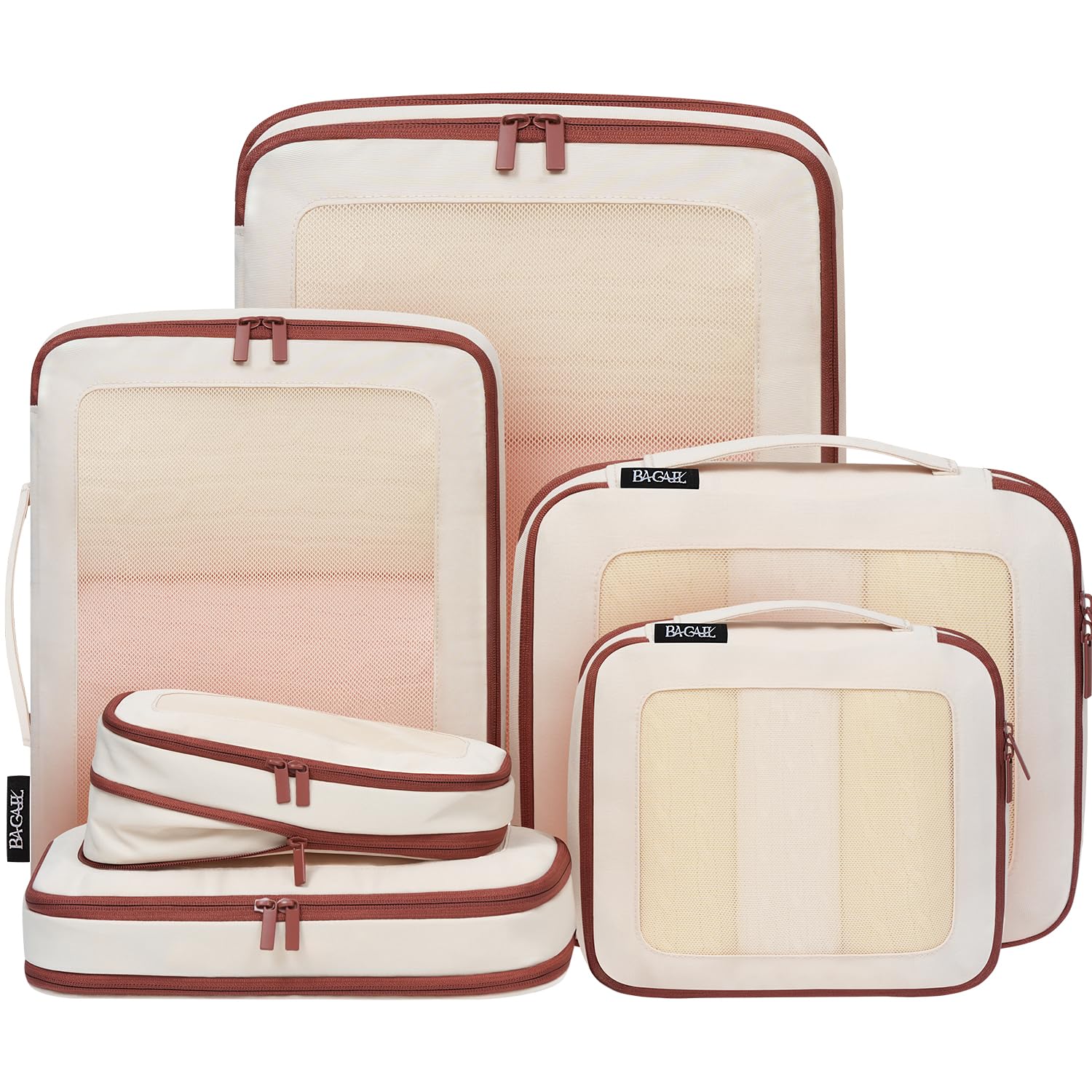 BAGAIL Compression Packing Cubes for Travel Essentials, 6 Set-Cream