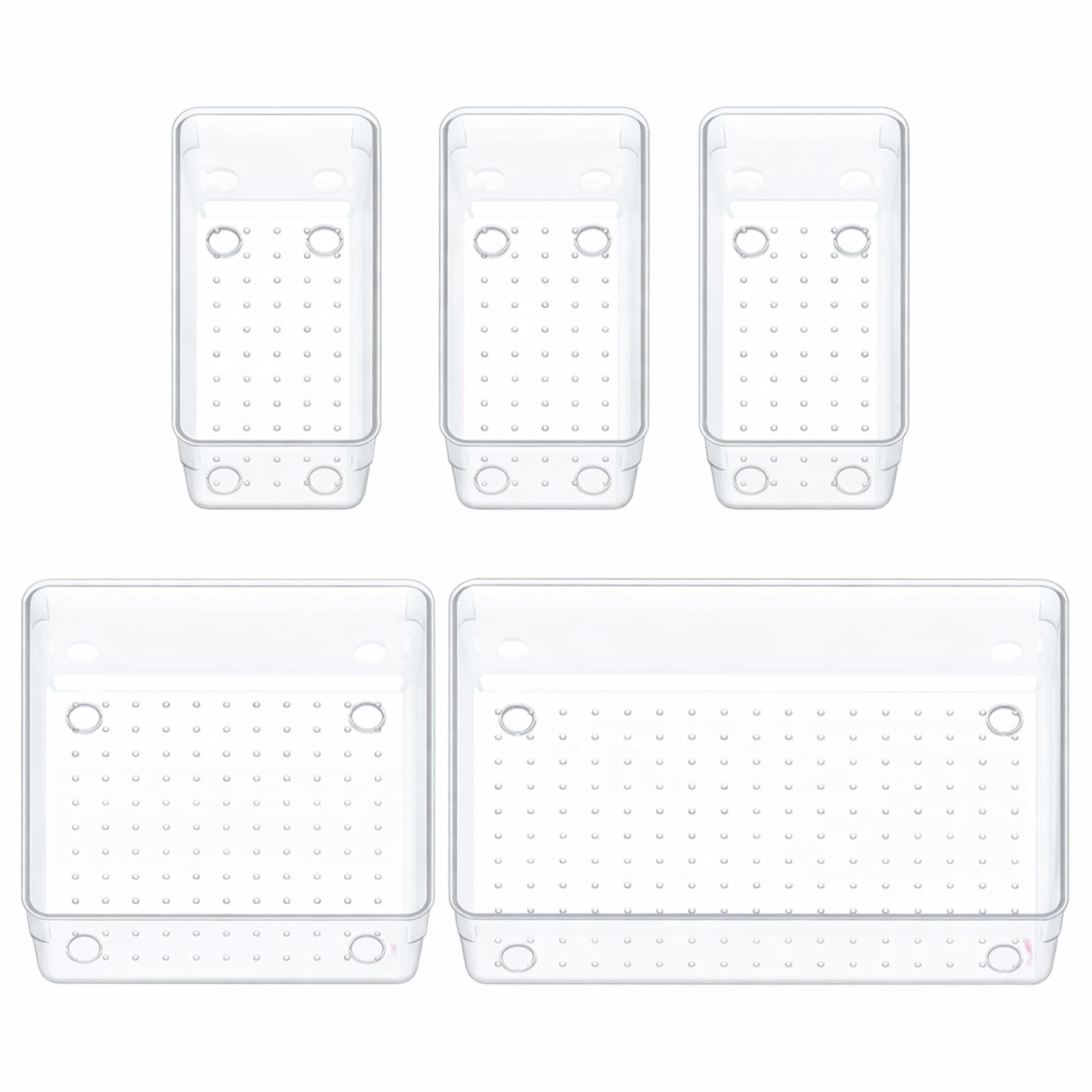 JIALTO 5-Piece Drawer Organizer Tray Set – Multipurpose Unbreakable Storage Box for Makeup, Vanity, Kitchen, Bathroom, Office, Stationery, Dressing Table & Cosmetic Organization (Clear)