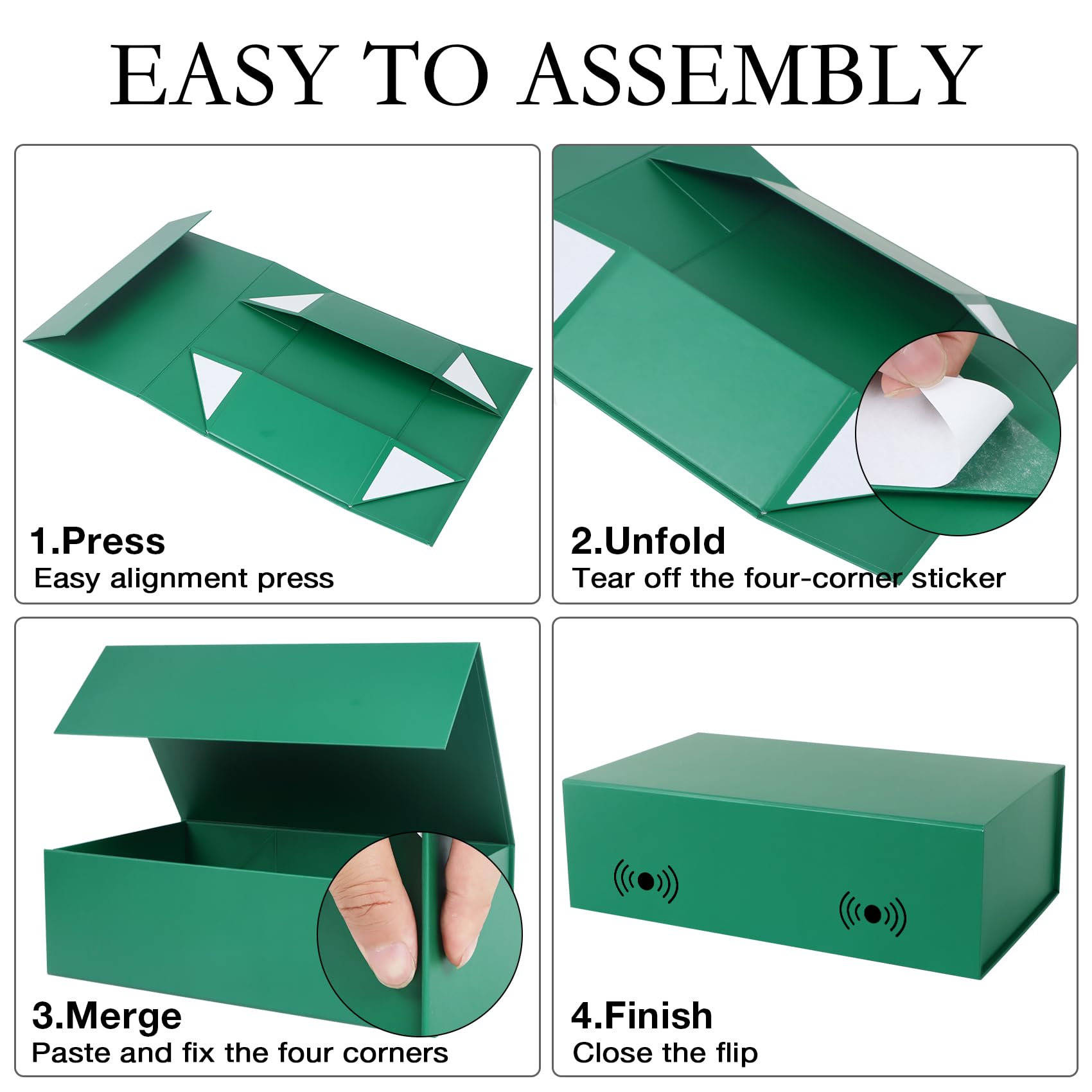 LFBOX Green Christmas Gift Box with Magnetic Lids 13.8x8.3x4.4 in, Bridesmaid Groomsman Proposal Box, Large Rectangle Storage Box 5 Pack
