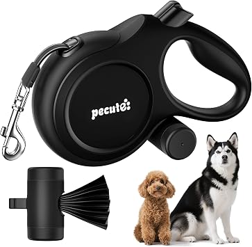 Pecute 26ft Retractable Dog Leash, Heavy Duty Retractable Pet Leash with Poop Bag Holder, Anti-Slip Soft Grip, Reflective Dog Leashes for Medium Dogs Large Dogs 33lbs-110lbsBlack