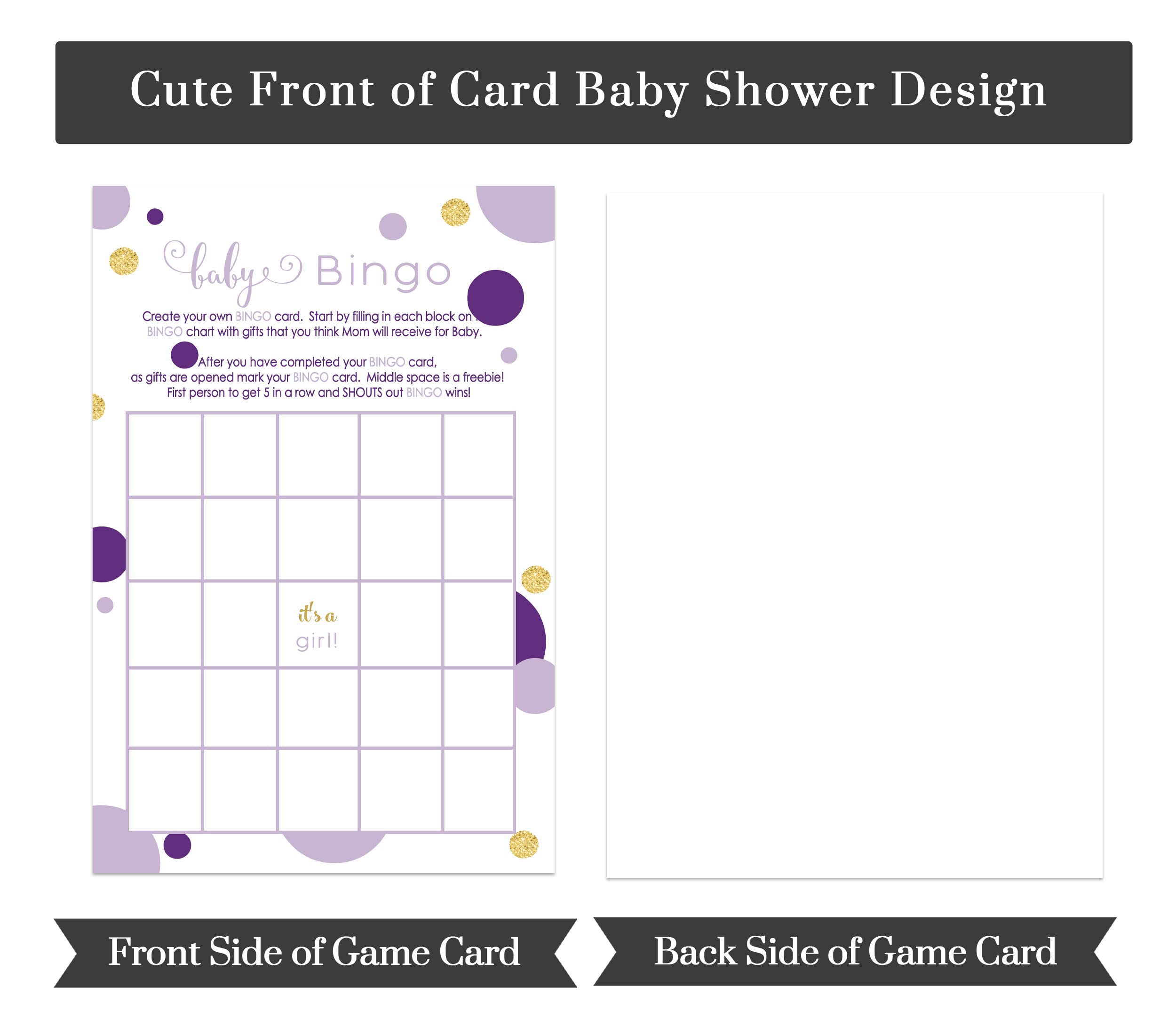 Amazon.com: Purple and Gold Baby Shower Games Girls (25 Pack) Fill-in Blank  Bingo Cards with Gift Guesses Gender Reveal Party Activity Mermaid Royal  Princess Printed 4x6 Size : Home & Kitchen