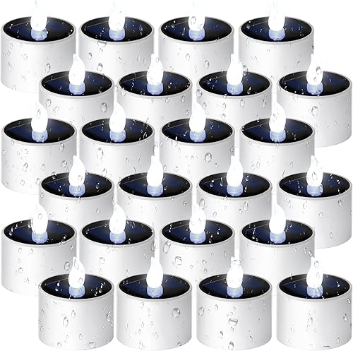 Miniatura 7 de Retisee 24 velas de té con energía solar, impermeables, sin llama, reutilizables, LED, para farol, jardín, fiesta, campamento y decoración del