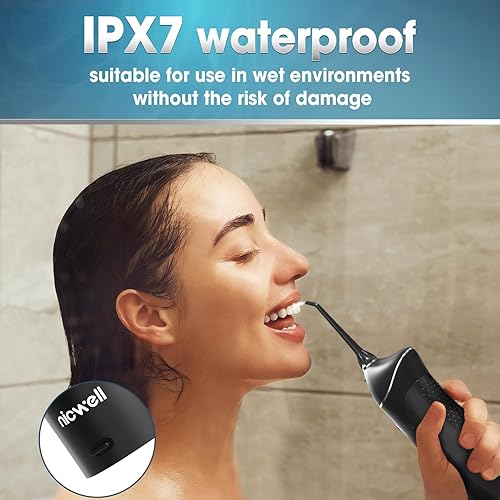 Miniatura 5 de Nicwell - Irrigador dental inalámbrico 4 modos de funcionamiento portátil recargable y con potente batería de larga duración de impermeabilidad IPX7