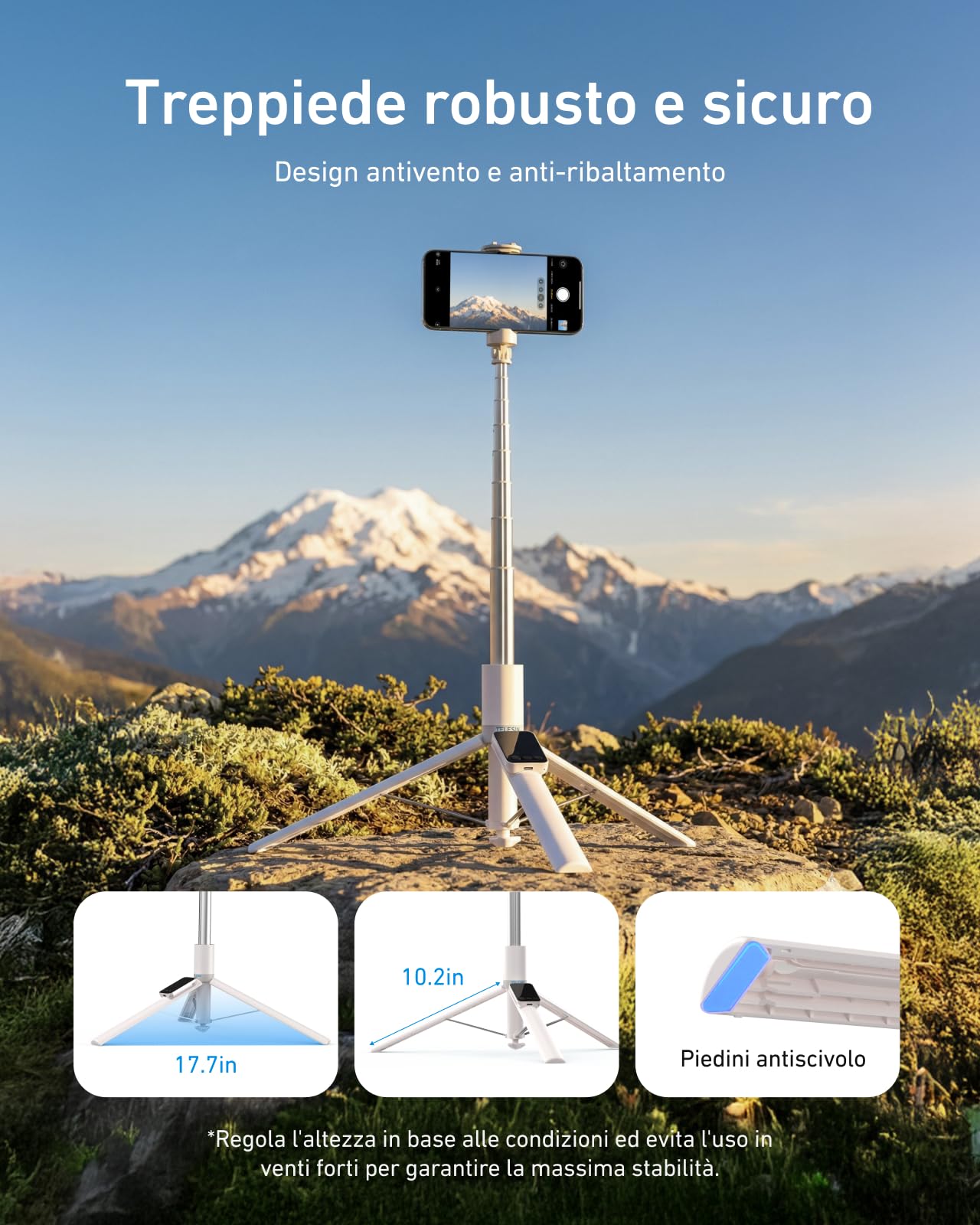 TELESIN 170cm Treppiede ad Apertura Automatica in 0,1s Per iPhone/Android | Telecomando con Display Zoom/Focus e Mirroring, Supporto per Viaggi, Vlog, Makeup e Live