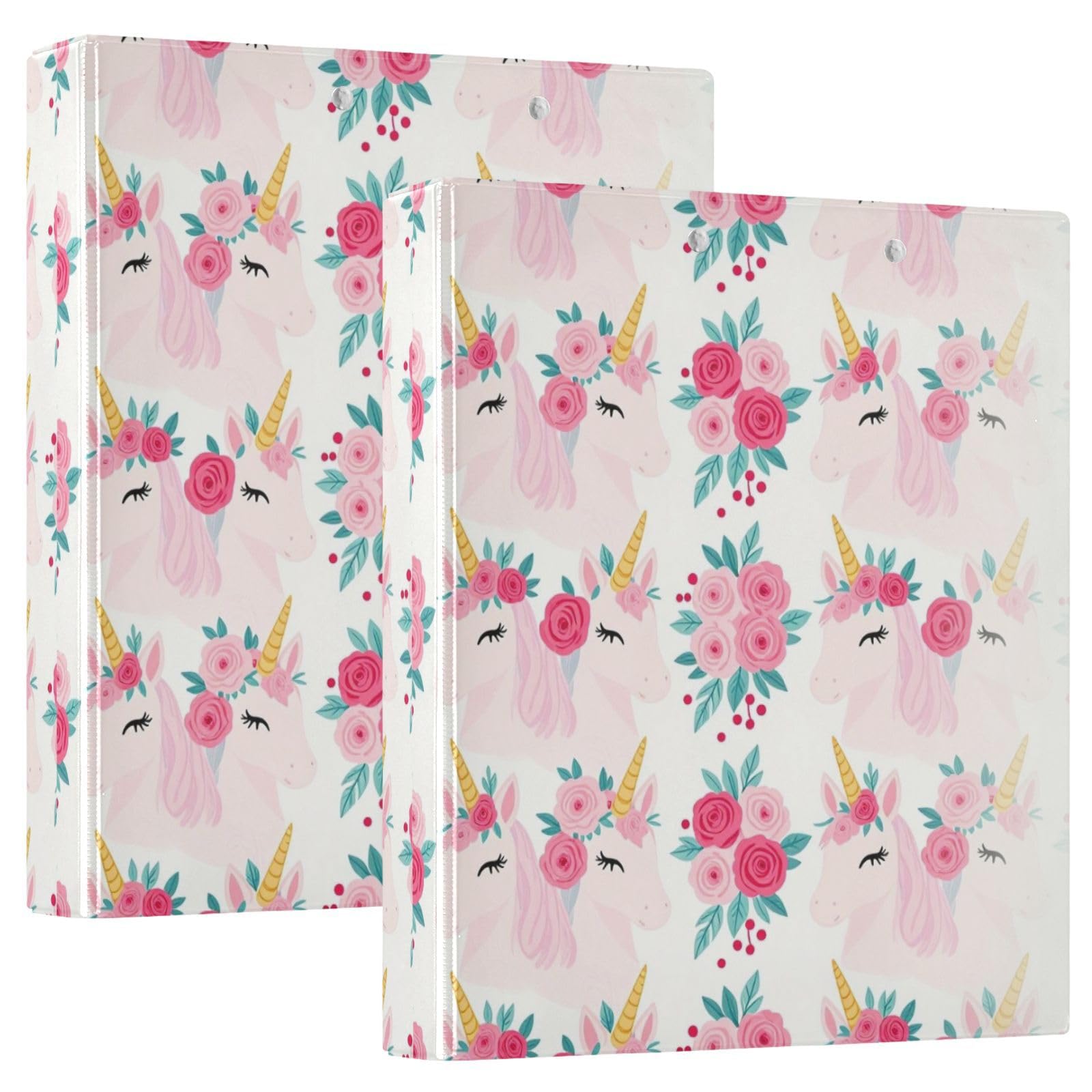Raccoglitore scolastico da 2,5 cm e mezzo, con unicorni, rosa