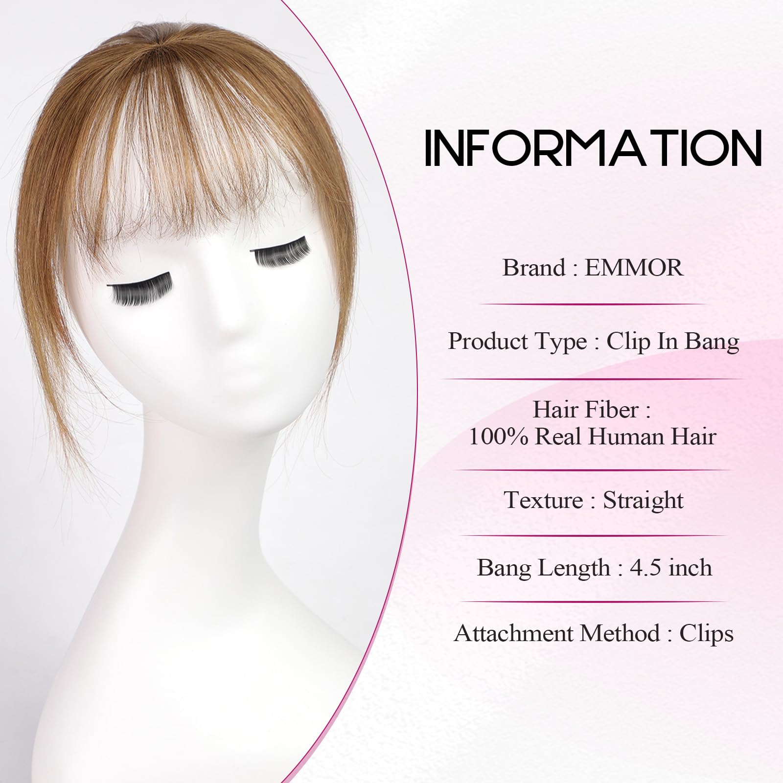 EMMOR Clip in Bangs, 100% Human Hair Bangs with 3 Non-slip Clips - Image 2