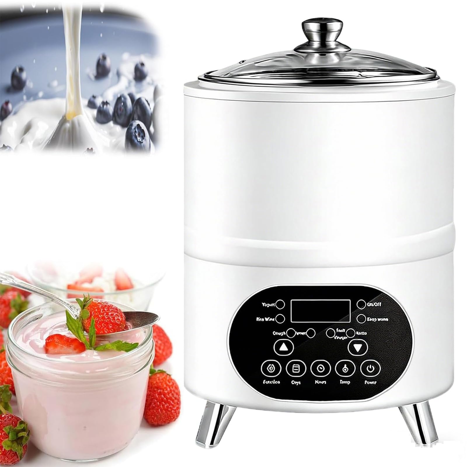 Yogurtiera Commerciale E Domestica – 8L/12L, 400W/600W, LCD Touch, Riscaldamento 360°, Controllo Automatico Tempo/Temperatura, Design Smontabile, Per Yogurt Greco Fatto In Casa(White,12L)