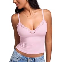 DOBREVA Womens Lace Camisole Tops Double Lined V Neck Cami Sleeveless Fitted Sexy Going Out Y2K Tank Top