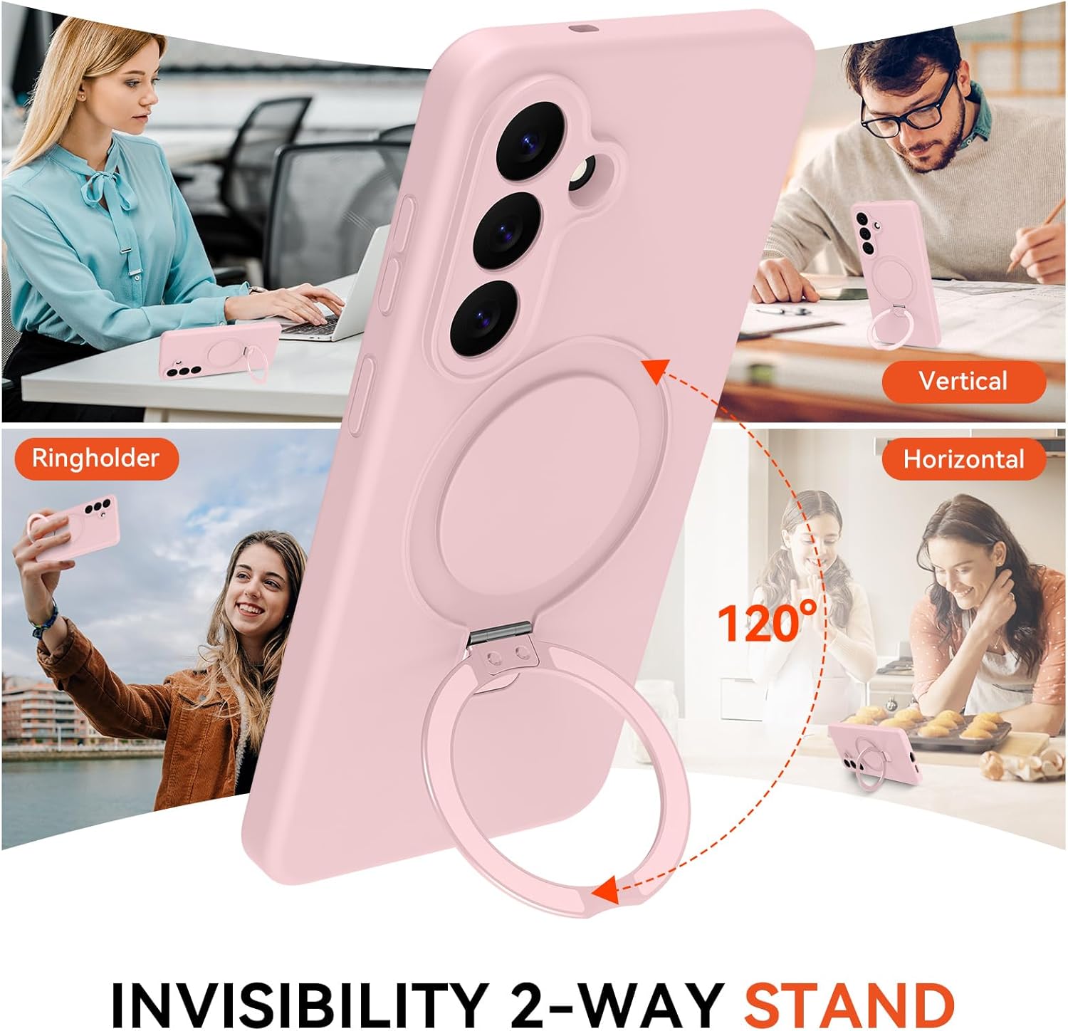 for Galaxy S26 Case with Stand, Slim Liquid Silicone Phone Cases for Samsung Galaxy S26 Compatible with MagSafe, Full Camera Protection Magnetic Kickstand Cover Case for Samsung S26, Pink