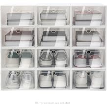 20 Pack Shoes Storage Boxes - Clear Plastic Foldable Stackable Shoe Organizer Containers Bins Holders for Closet Bedroom Small Space, 33x23x14 cm