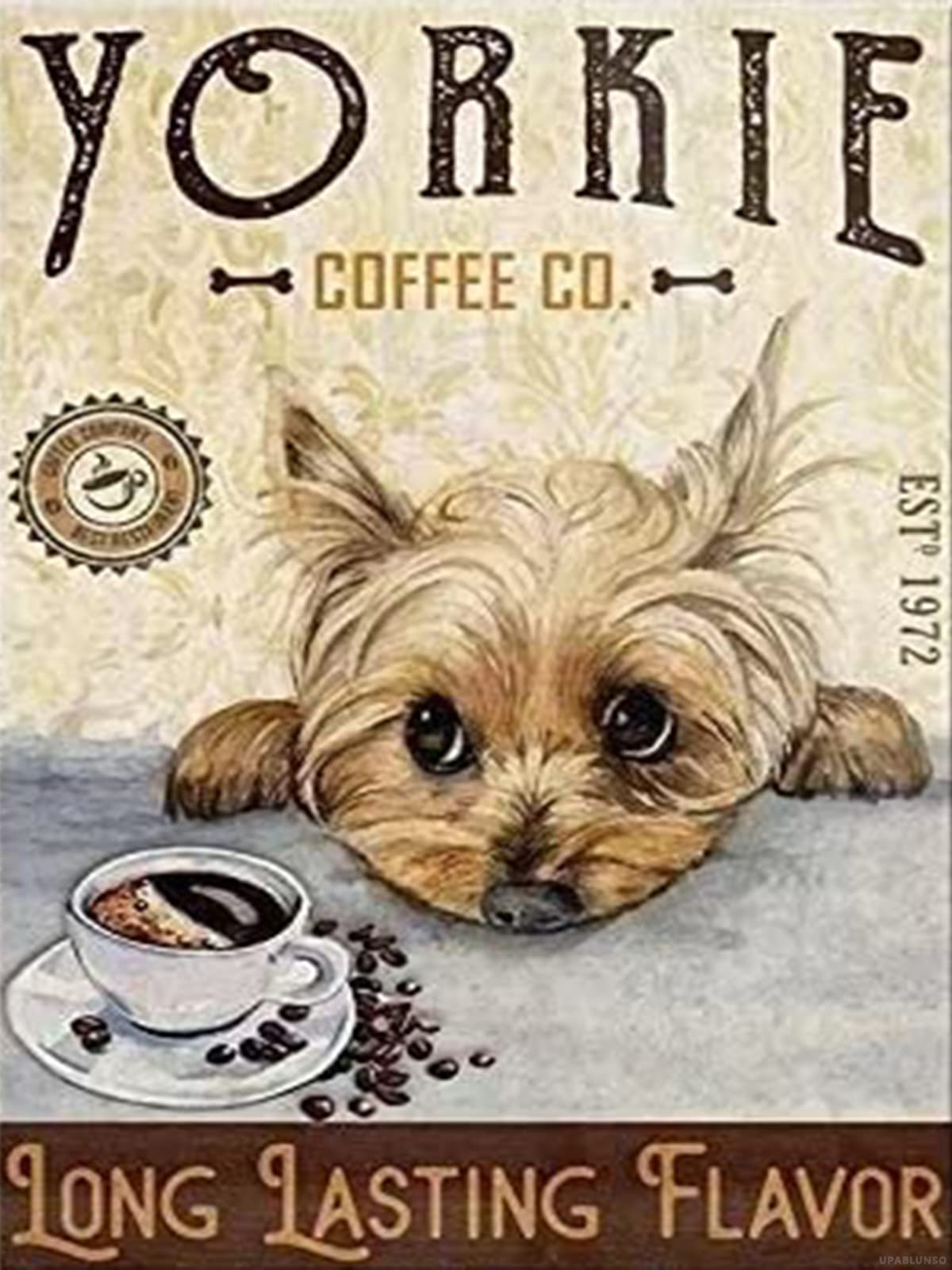 Christmas Gift Yorkie and Coffee Vintage Poster Diamond Painting Kits Adult Crystal Cross Stitch Kits for Room Decor Bathroom Decor and Gifts 12x16