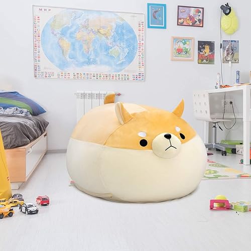Miniatura 9 de Funda de puf de almacenamiento de animales de peluche para niños, silla de puf de perro amarillo Shiba Inu para niñas, organizador de juguetes Perro