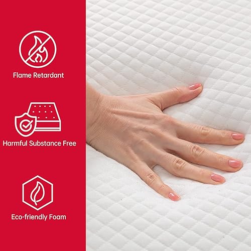 Miniatura 6 de BestMassage Colchón individual de 8 pulgadas Espuma viscoelástica con gel Sensación mediana firme Blanco Cama en una caja, certificado