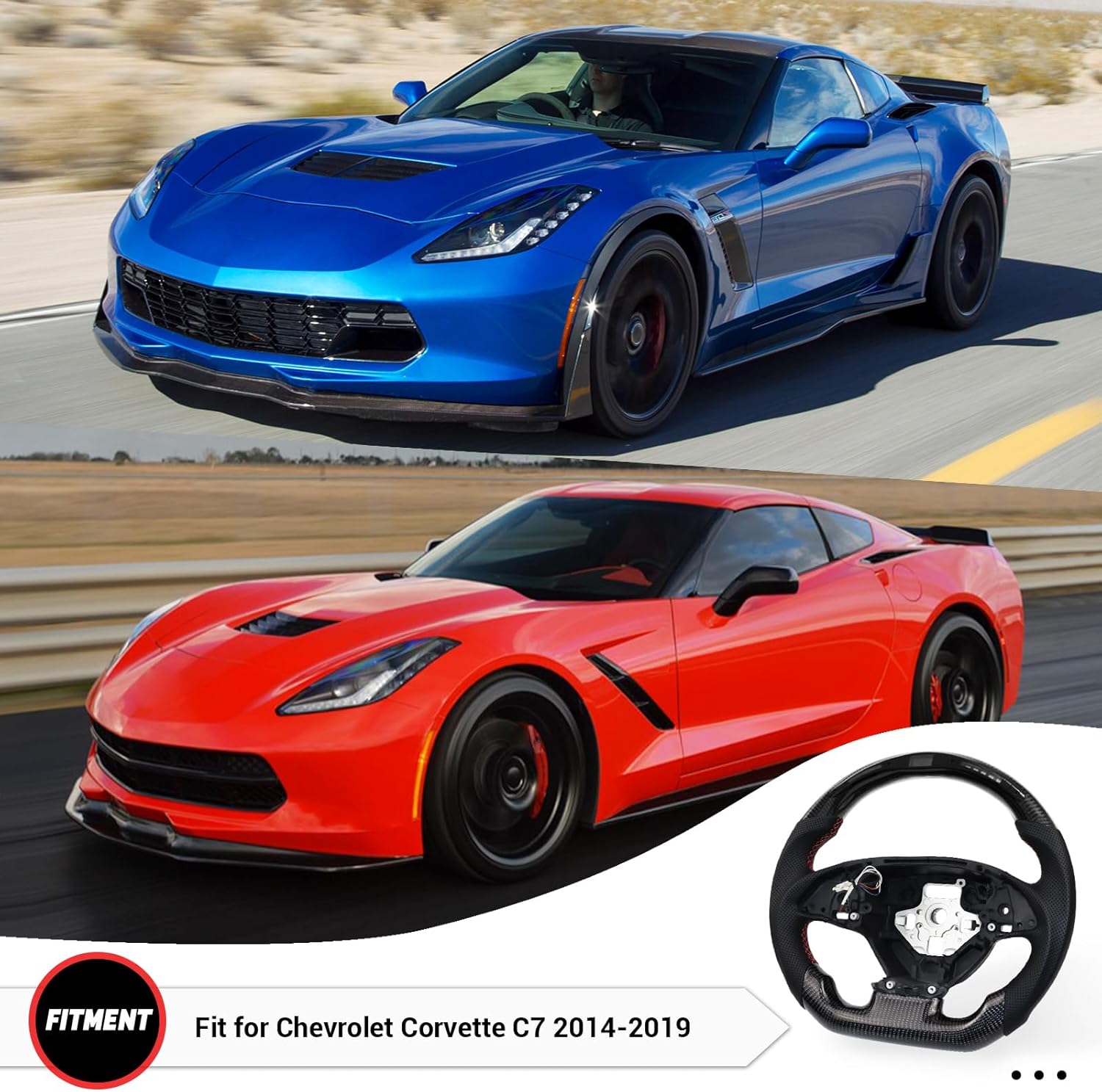 LOSCHEN Carbon Fiber Steering Wheel for Chevrolet Corvette C7 2014-2019, Real Carbon Fiber Nappa Perforated Leather, LED Display Shift Indicator Steering Wheel for Chevrolet Corvette C7 2014-2019