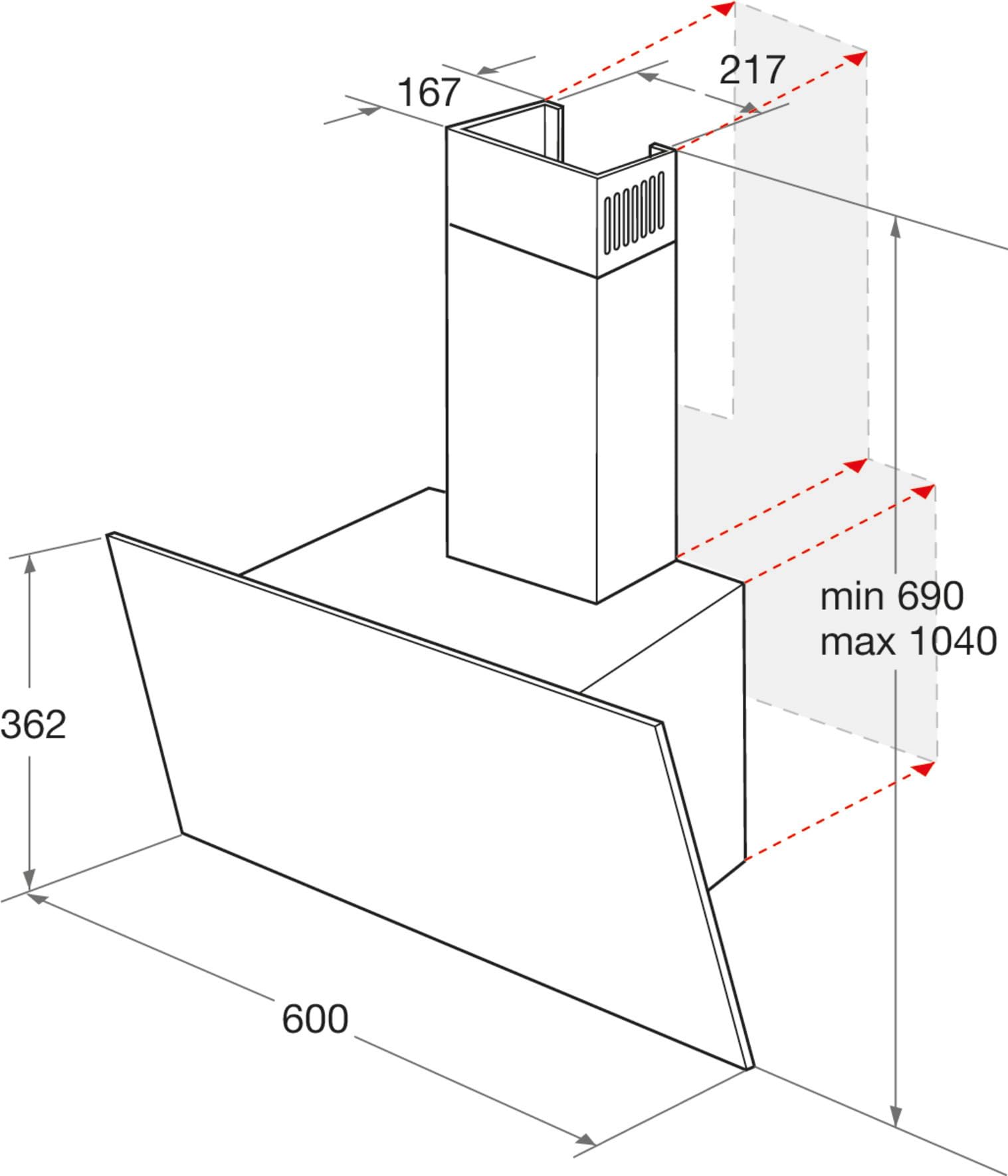 Bauknecht RBHVP 63 LM K Dunstabzugshaube (60 cm)/ Abluft- und Umluftbetrieb/Kopffrei-Dunstabzugshaube/Steuerung -Touch-Control/Leistungsstarker Lüftermotor-3 Leistungsstufen inkl. Intensiv-Stufe