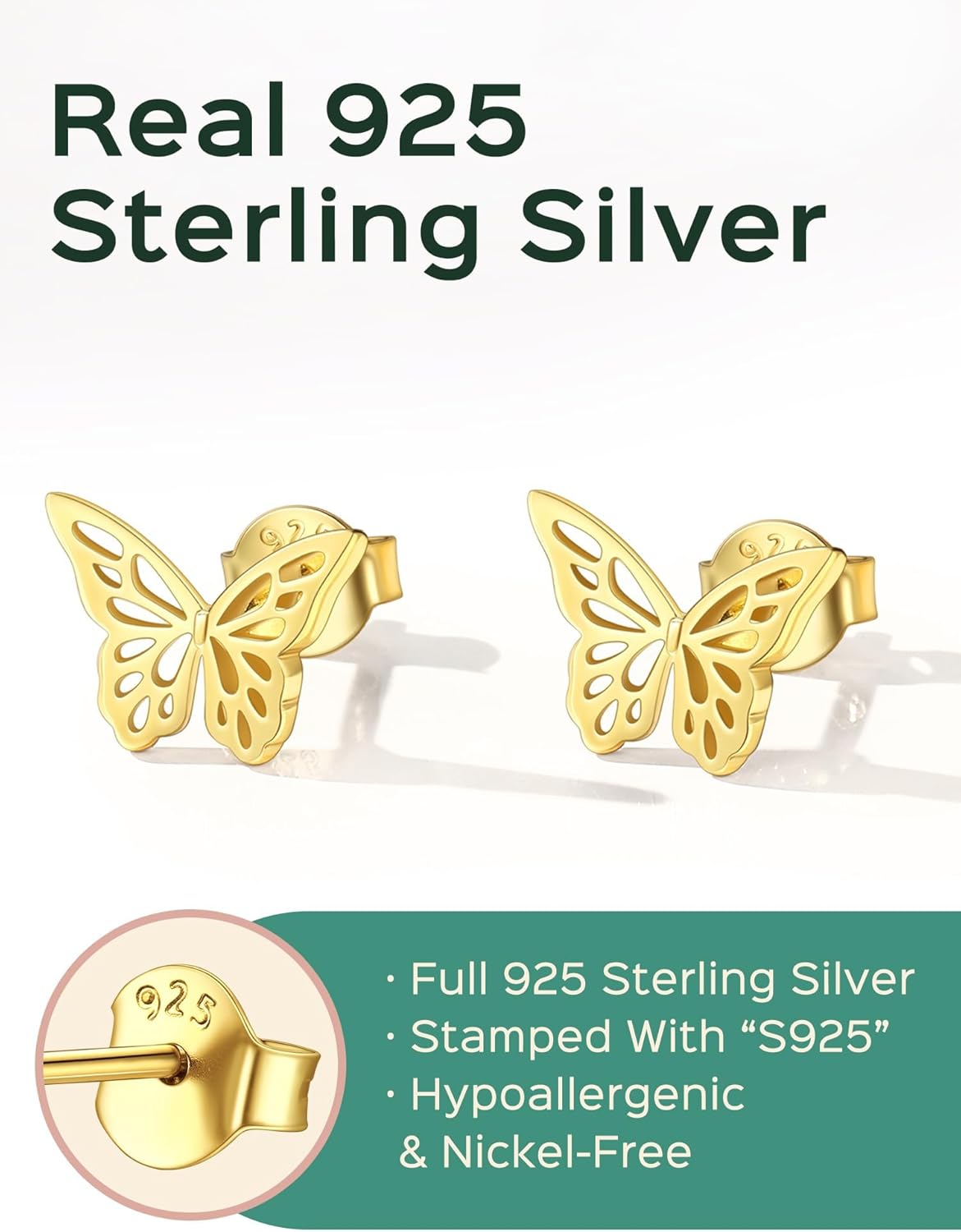 ChicSilver 925 Sterling Silver Stud Earrings Hypoallergenic, Dainty Simple Heart/Star/Moon/Lightning/Butterfly Earrings for Women with Gift Box - Image 4